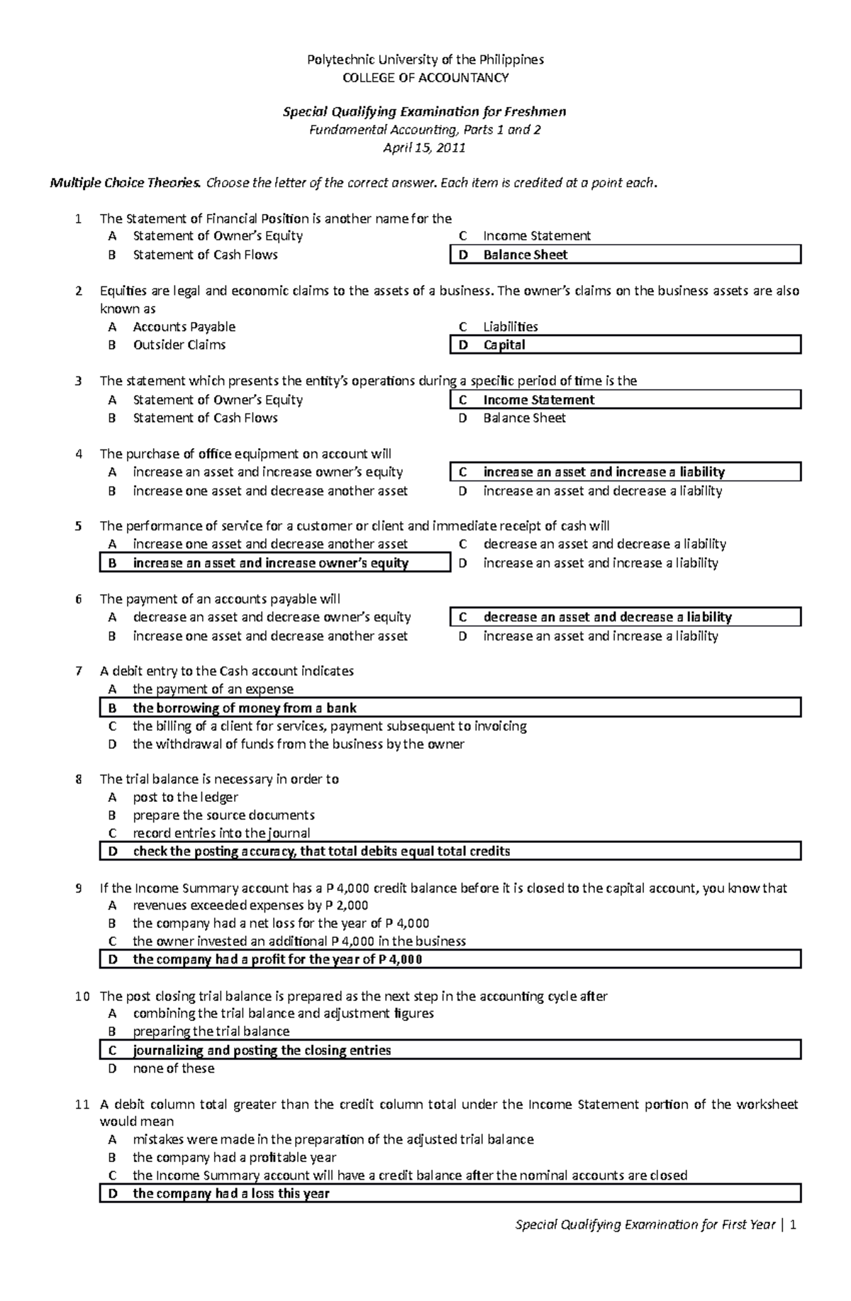 Accounting Examination - Polytechnic University of the Philippines ...