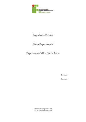 relatorio de fisica experimental queda livre