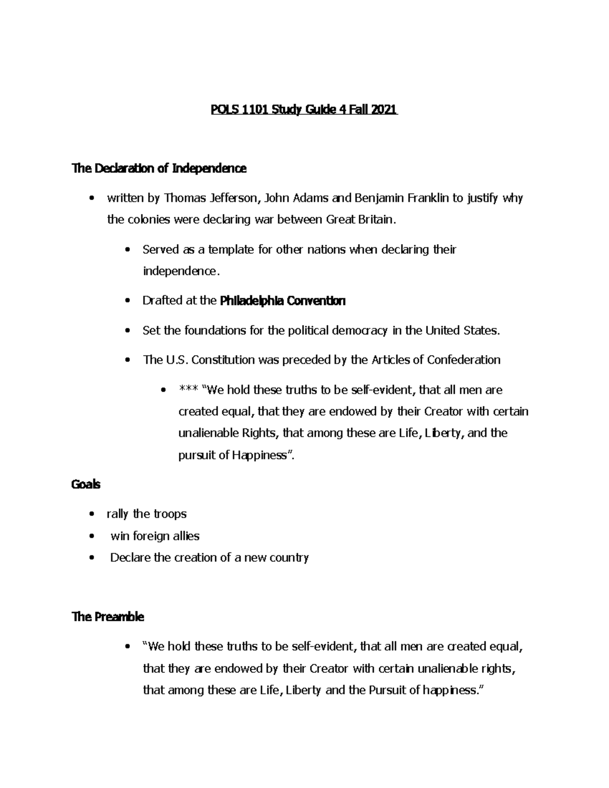 POLS 1101 Study Guide 4 Fall 2021 - POLS 1101 Study Guide 4 Fall 2021 ...