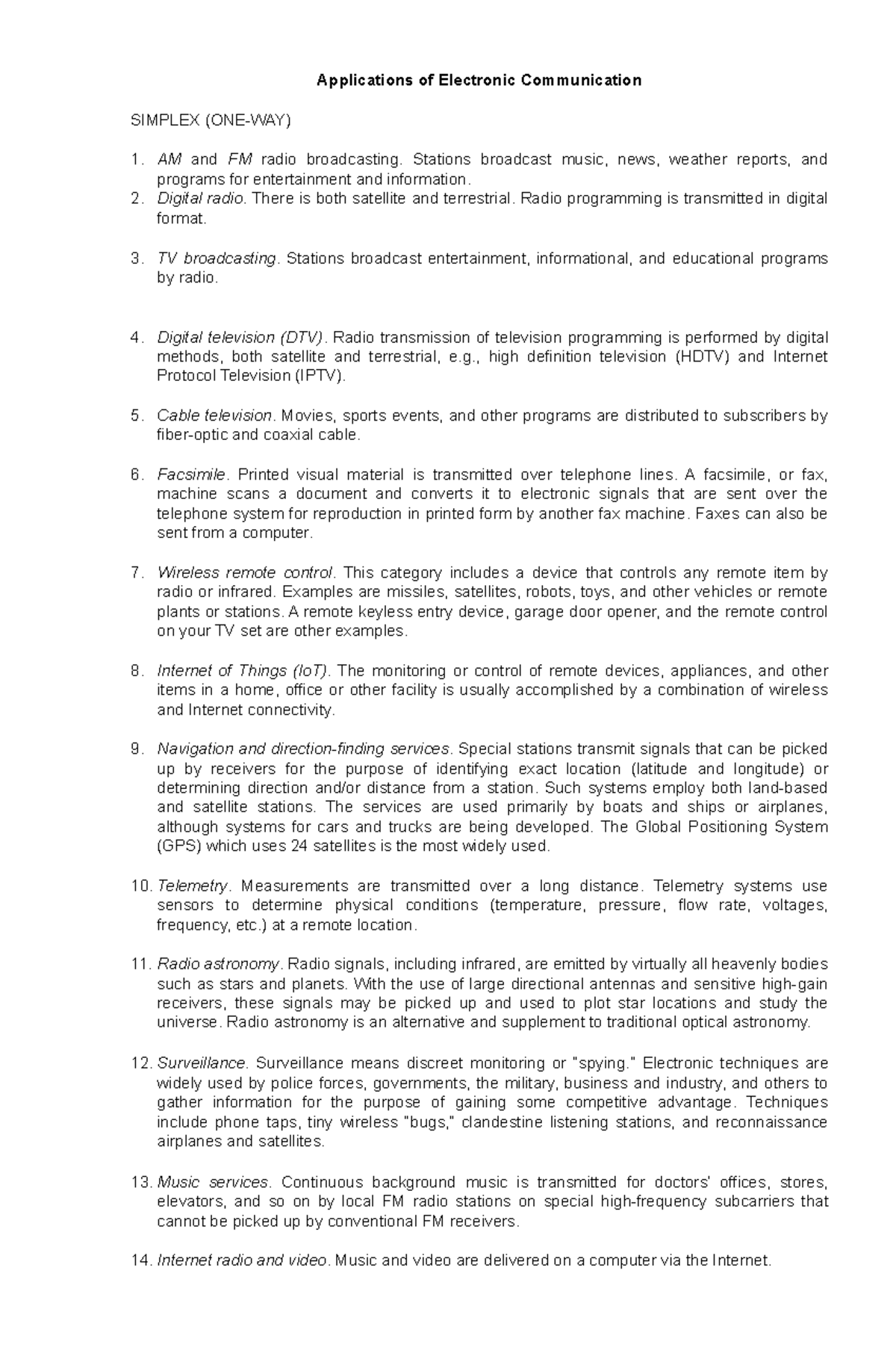Applications of Electronic Communication - Stations broadcast music ...