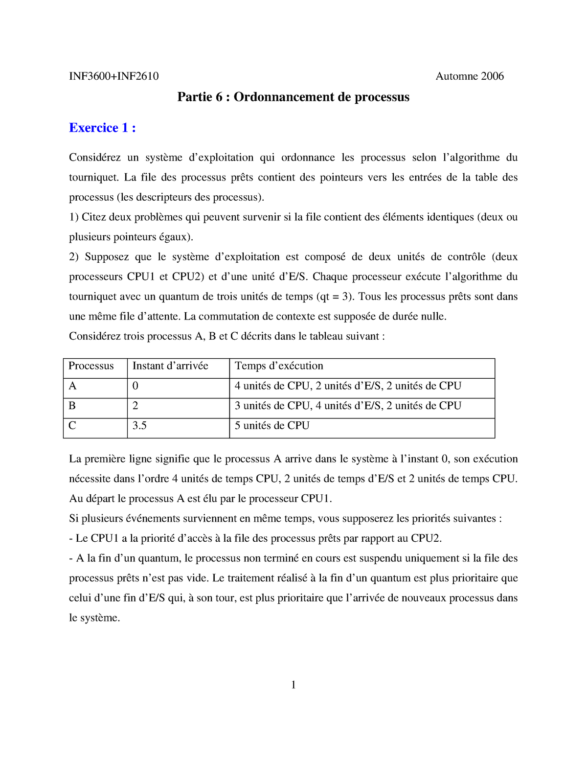 Ordonnancement - Cours De Système D'exploitation - INF3600+INF2610 ...