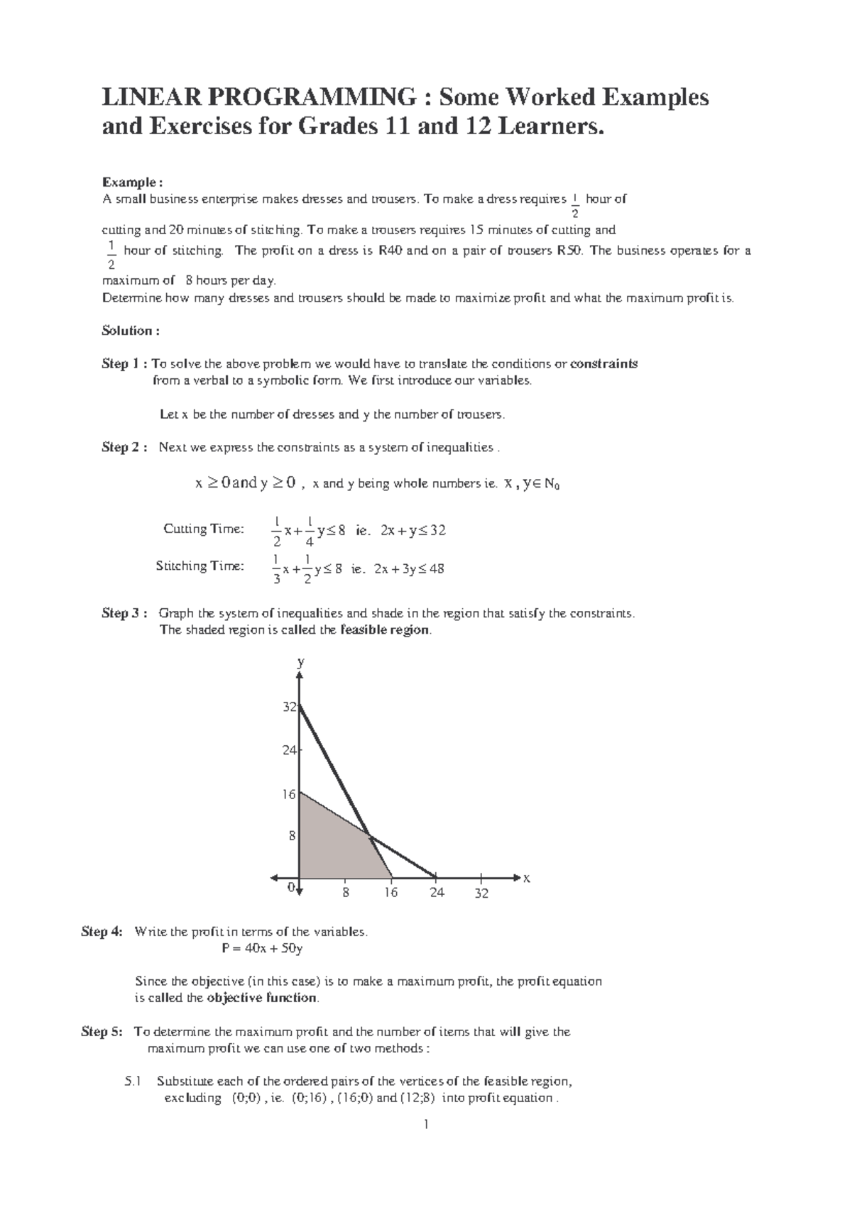 LINEAR PROGRAMMING - Example : A small business enterprise makes ...