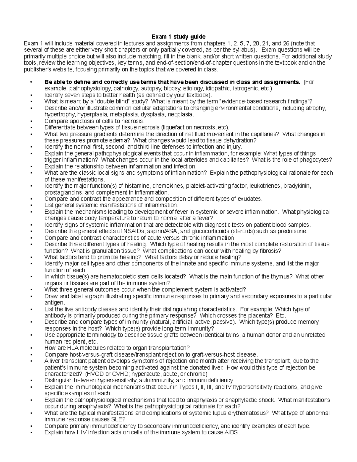 BIO 375 Exam 1 study guide - BIO 375 - MWSU - Studocu