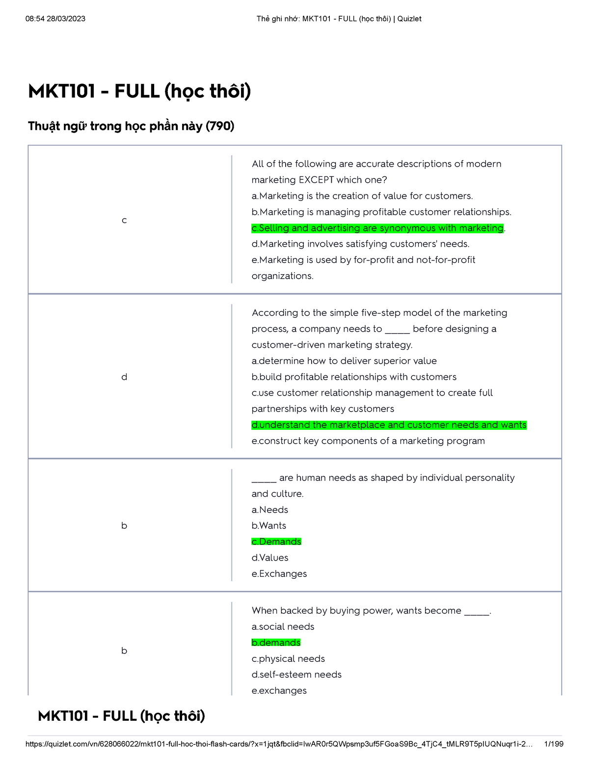 đềcương - Full Quiz Của Môn Mkt101 - MKT101 - FULL (học Thôi) Thuật Ngữ ...