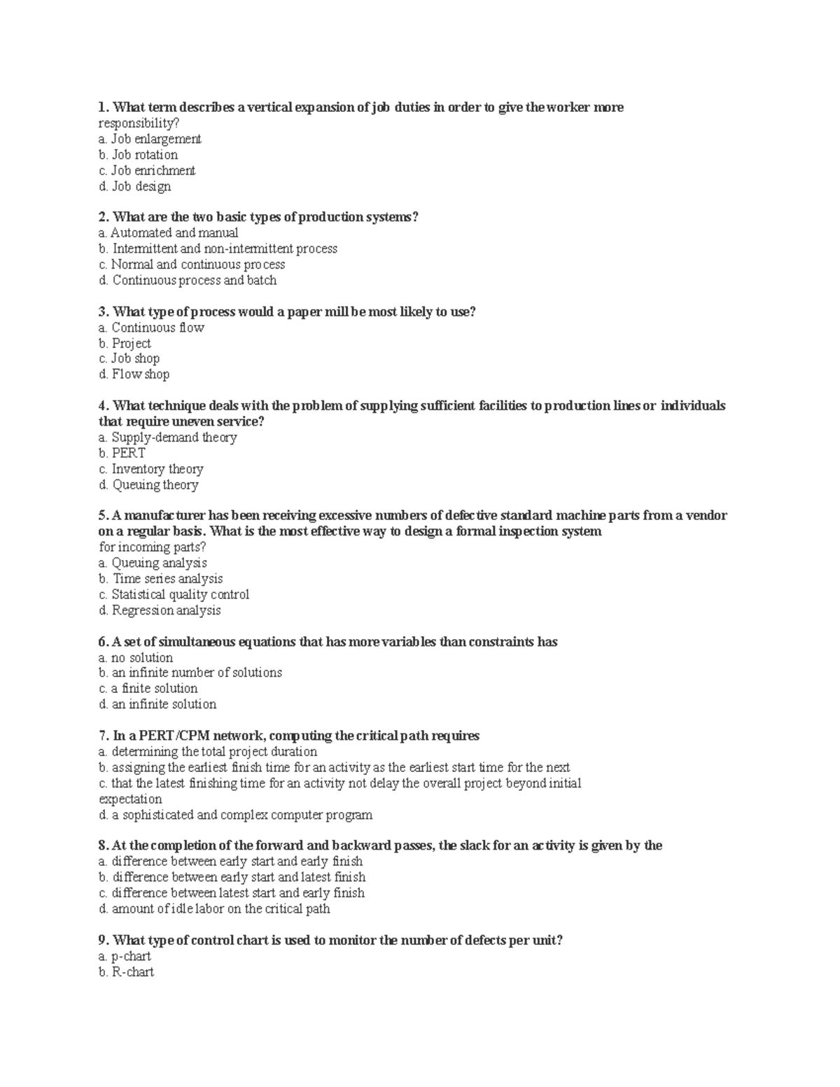 2. MCQ's Operations Management - 1. What term describes a vertical ...