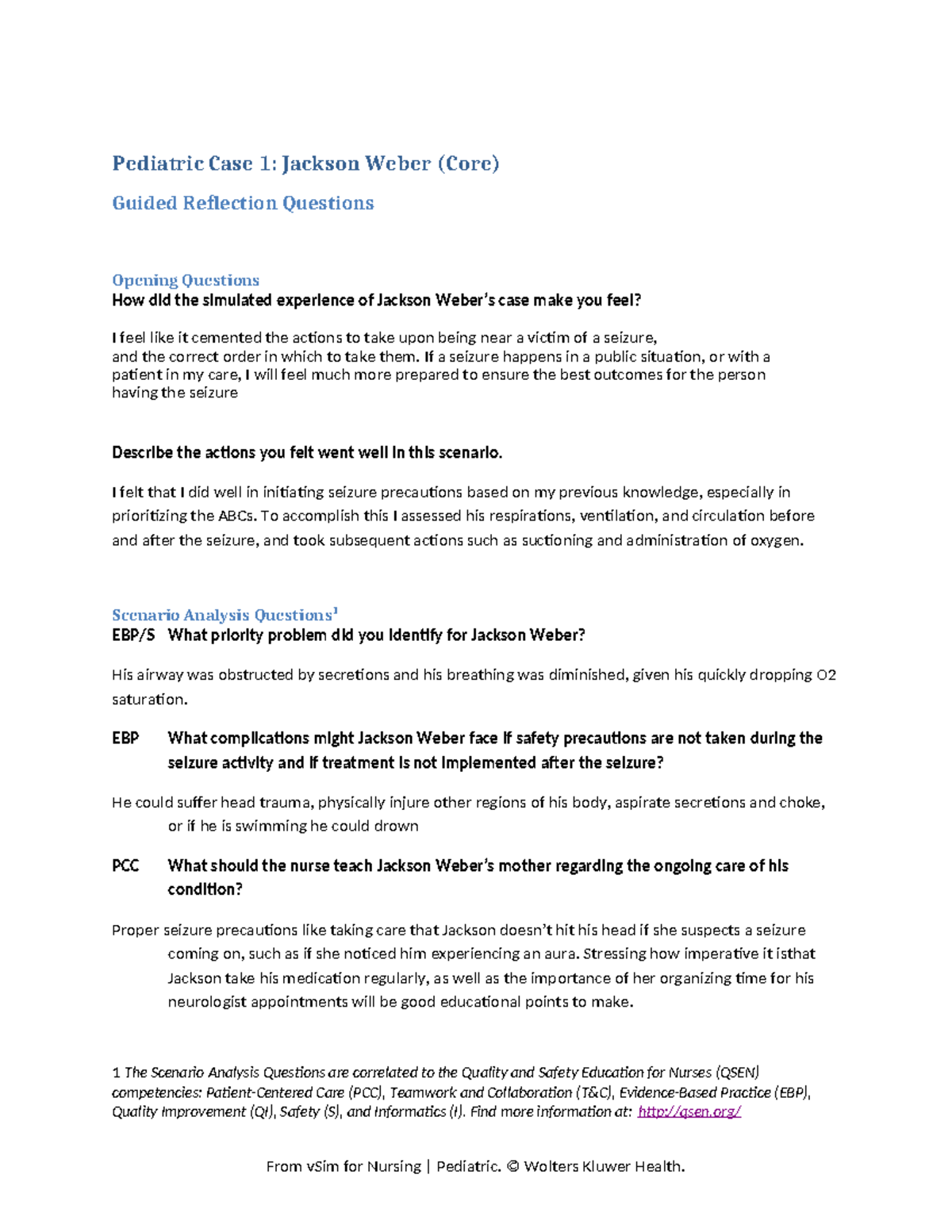 Jackson Weber Debreif - study material - Pediatric Case 1: Jackson ...