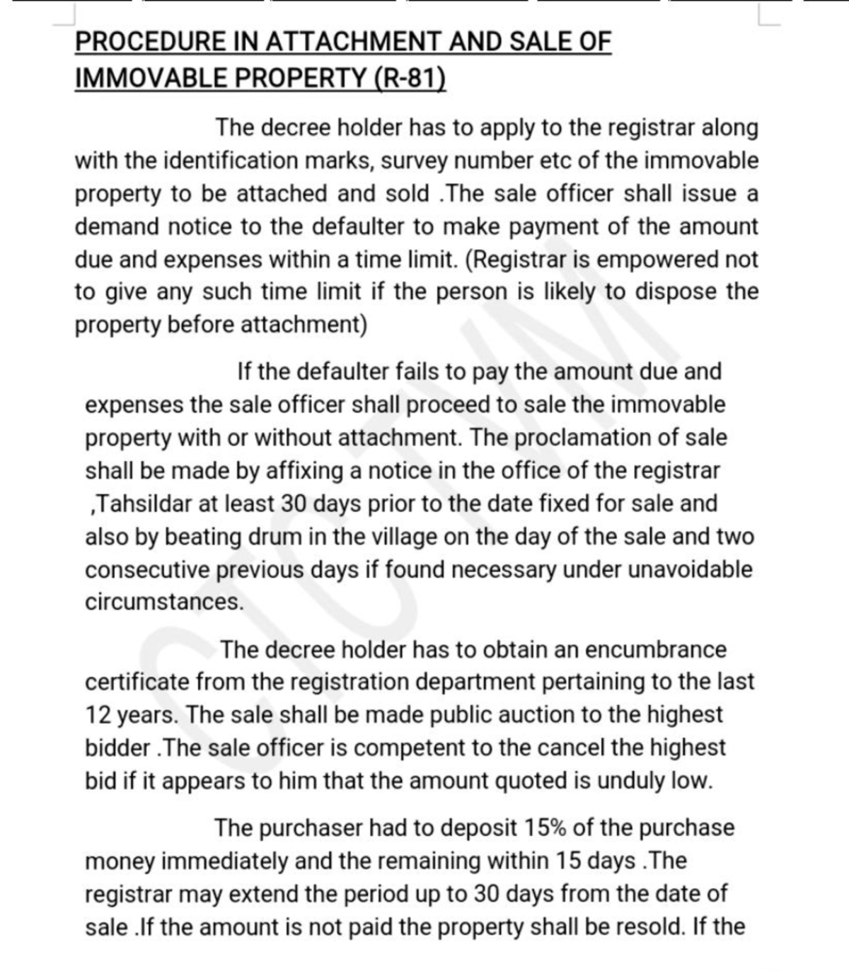 Procedure IN Attachment AND SALE OF Immovable Property Business Law