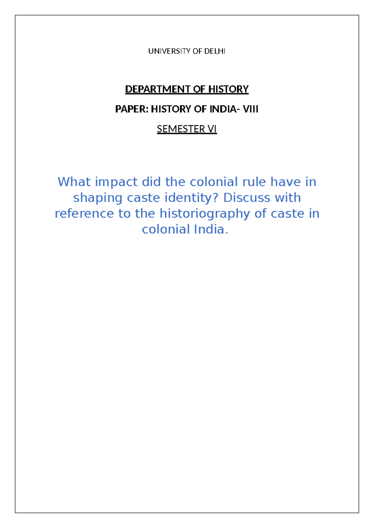 MOD India - Caste Identity - UNIVERSITY OF DELHI DEPARTMENT OF HISTORY ...