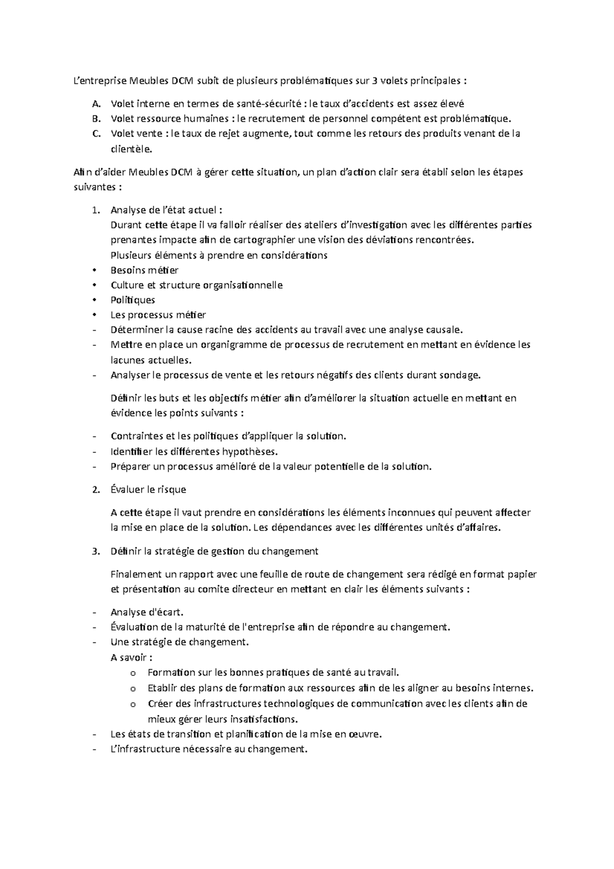 Etude de cas - MBA - Réponse de test MBA - L’entreprise Meubles DCM ...