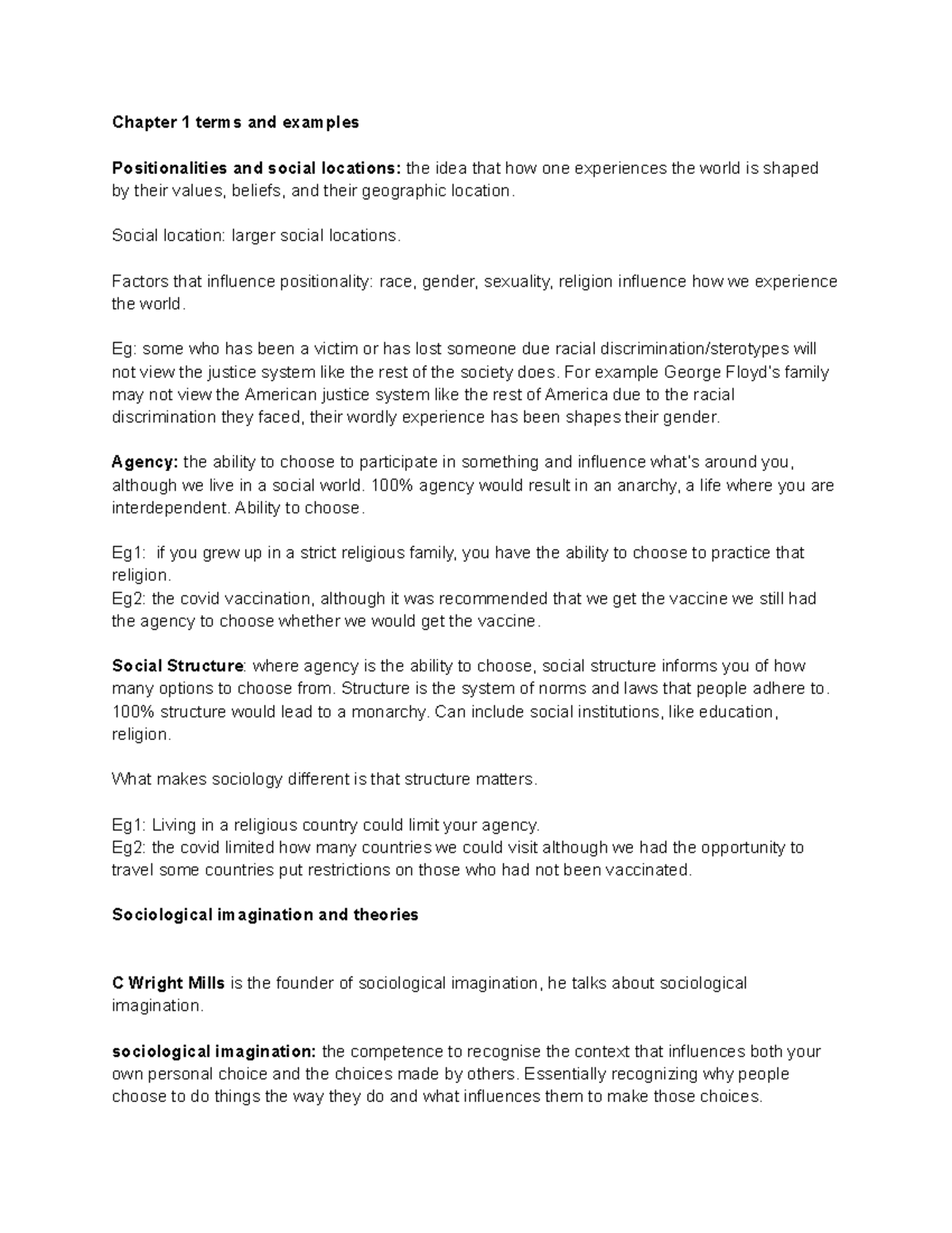 Sociology 100 midterm 1 review - Chapter 1 terms and examples ...