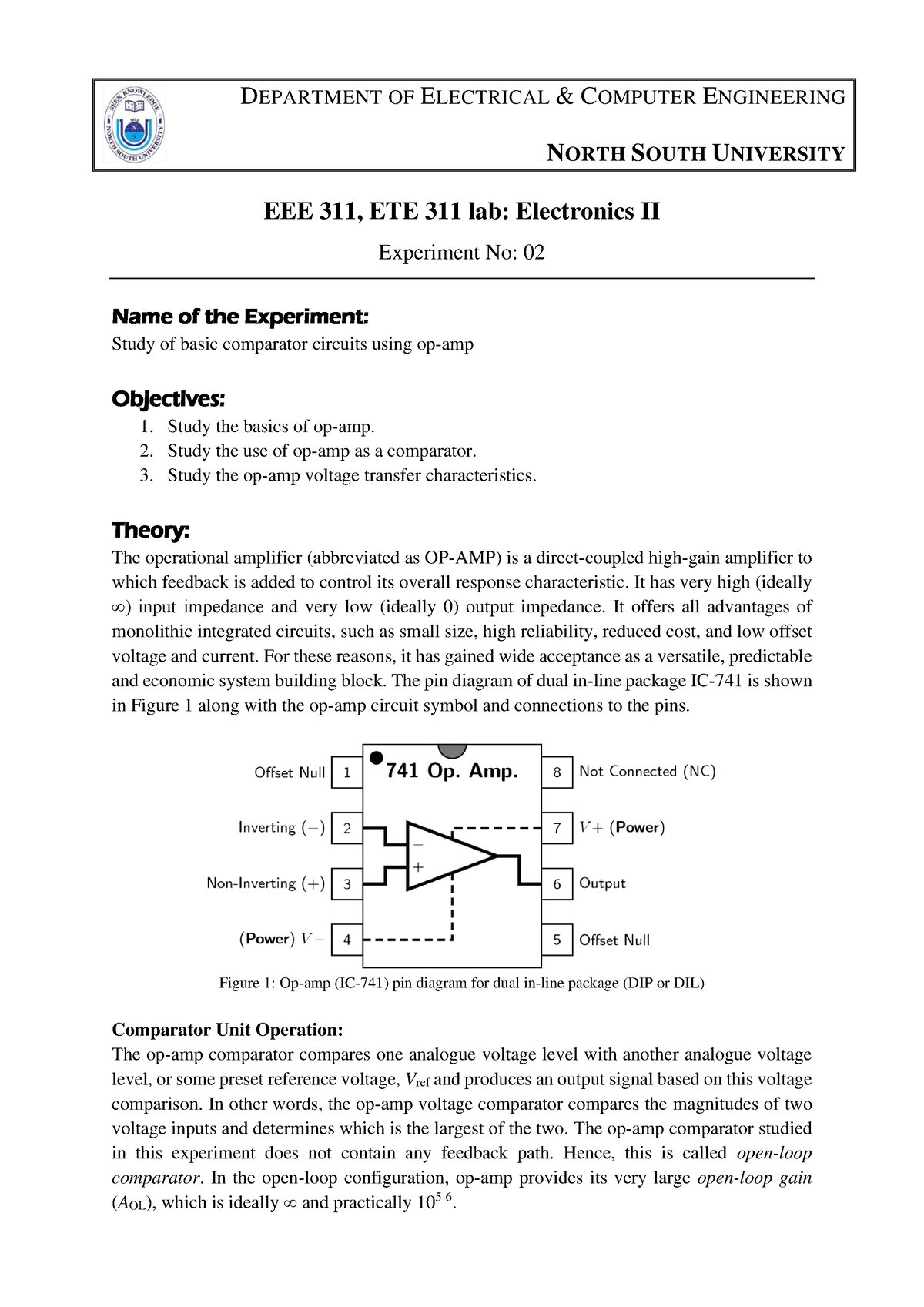 EEE311 Lab Manual 2 Comparator - DEPARTMENT OF ELECTRICAL & COMPUTER ...