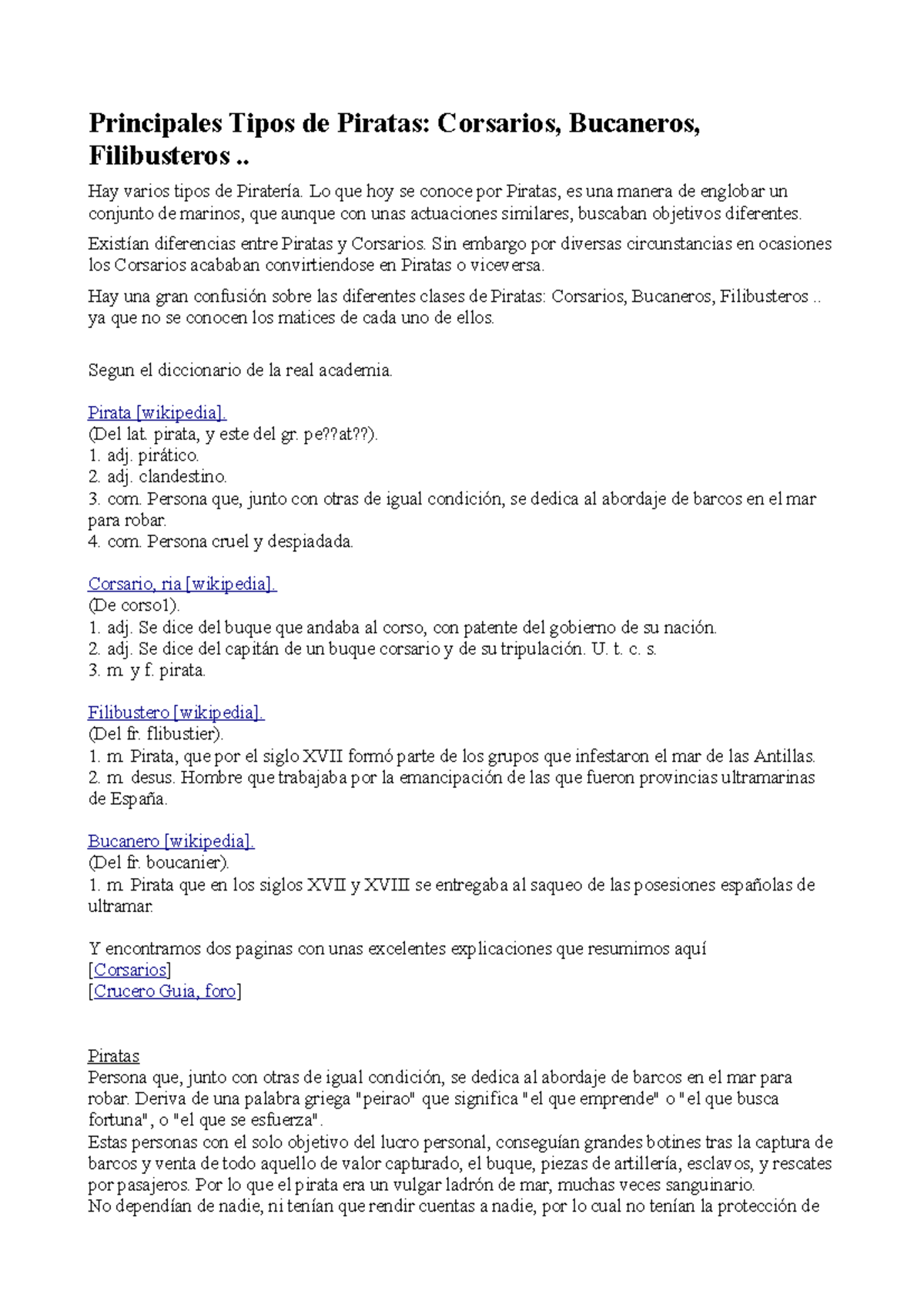 Piratas, bucaneros y filibusteros - Principales Tipos de Piratas ...