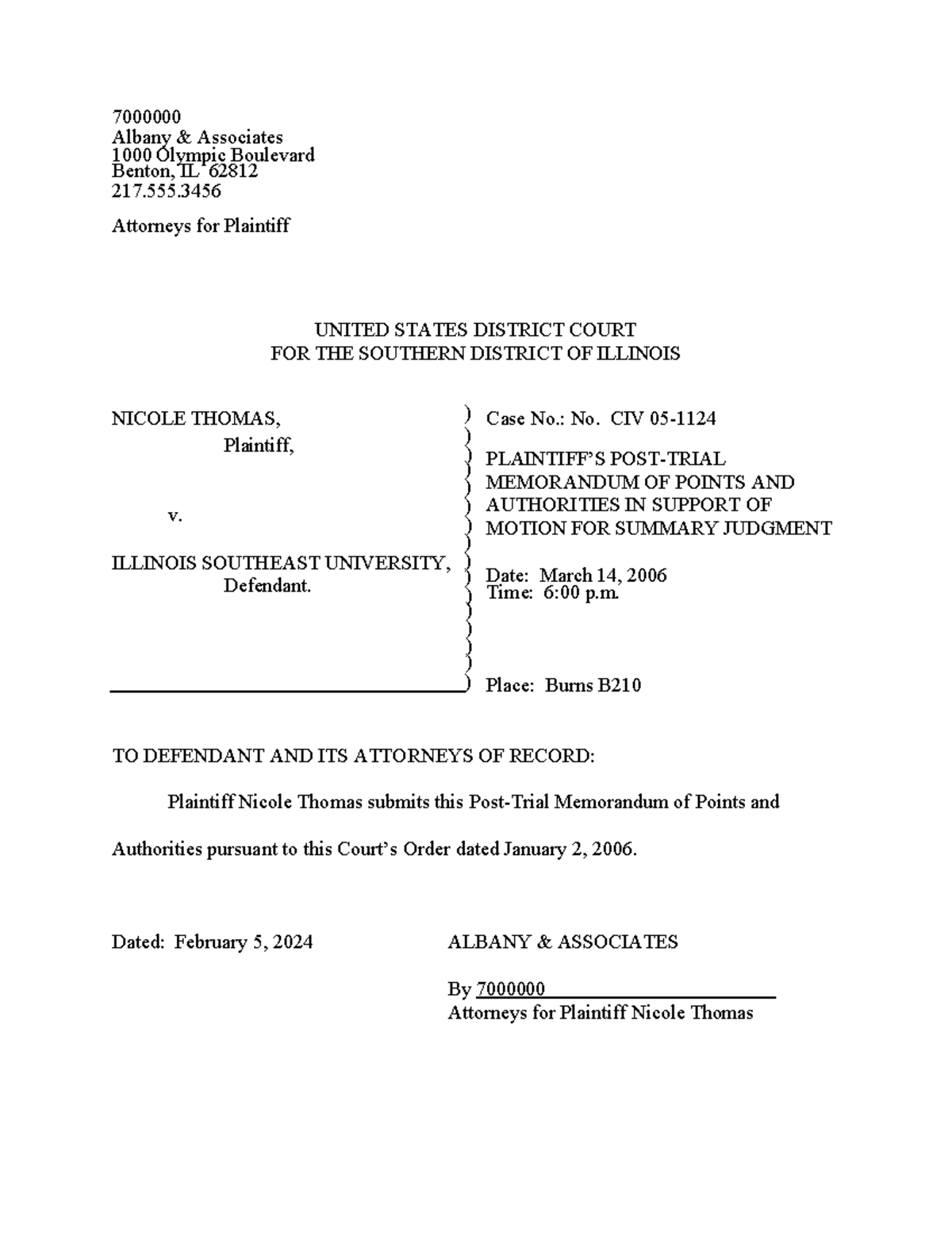 Sample Plaintiff's Brief with Parentheticals in Argument ...