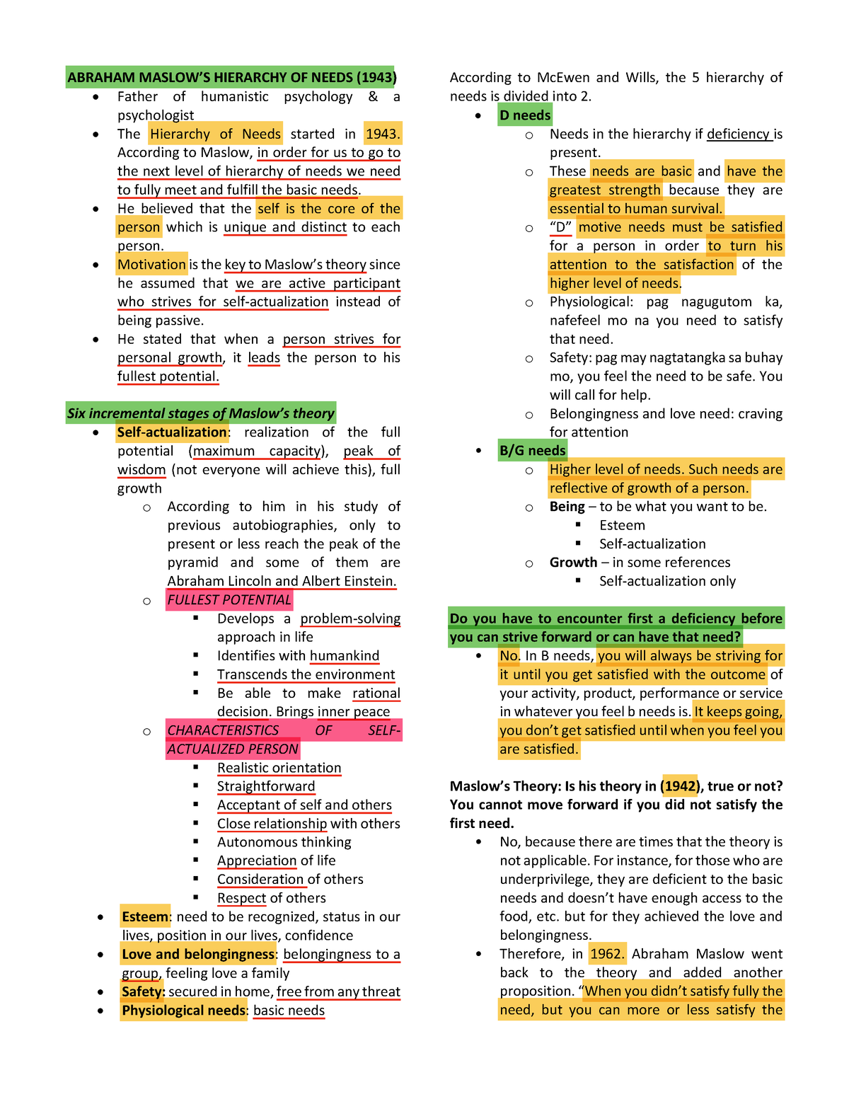 Maslow- Review - TRANSES - ABRAHAM MASLOW9S HIERARCHY OF NEEDS (1943 ...