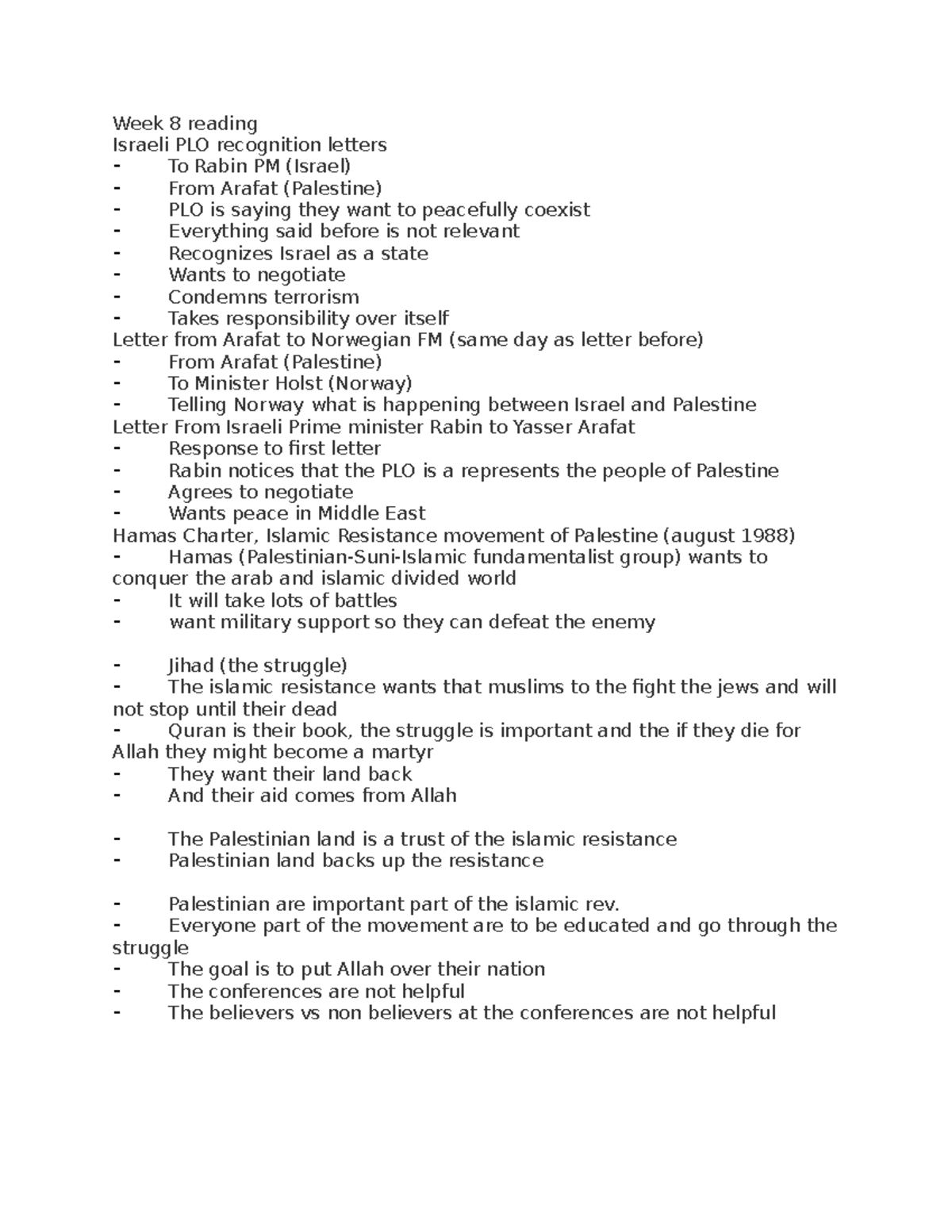 Week 8 Reading - Week 8 Reading Israeli Plo Recognition Letters To 