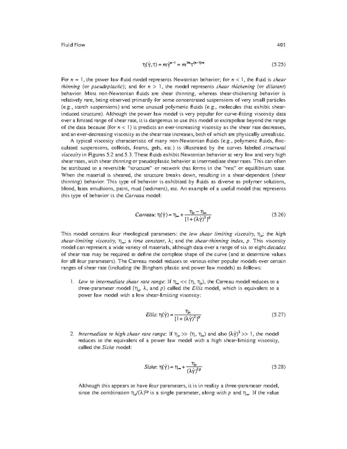 Albright's Chemical Engineering - Fluid Flow 401 (5) For n = 1, the ...