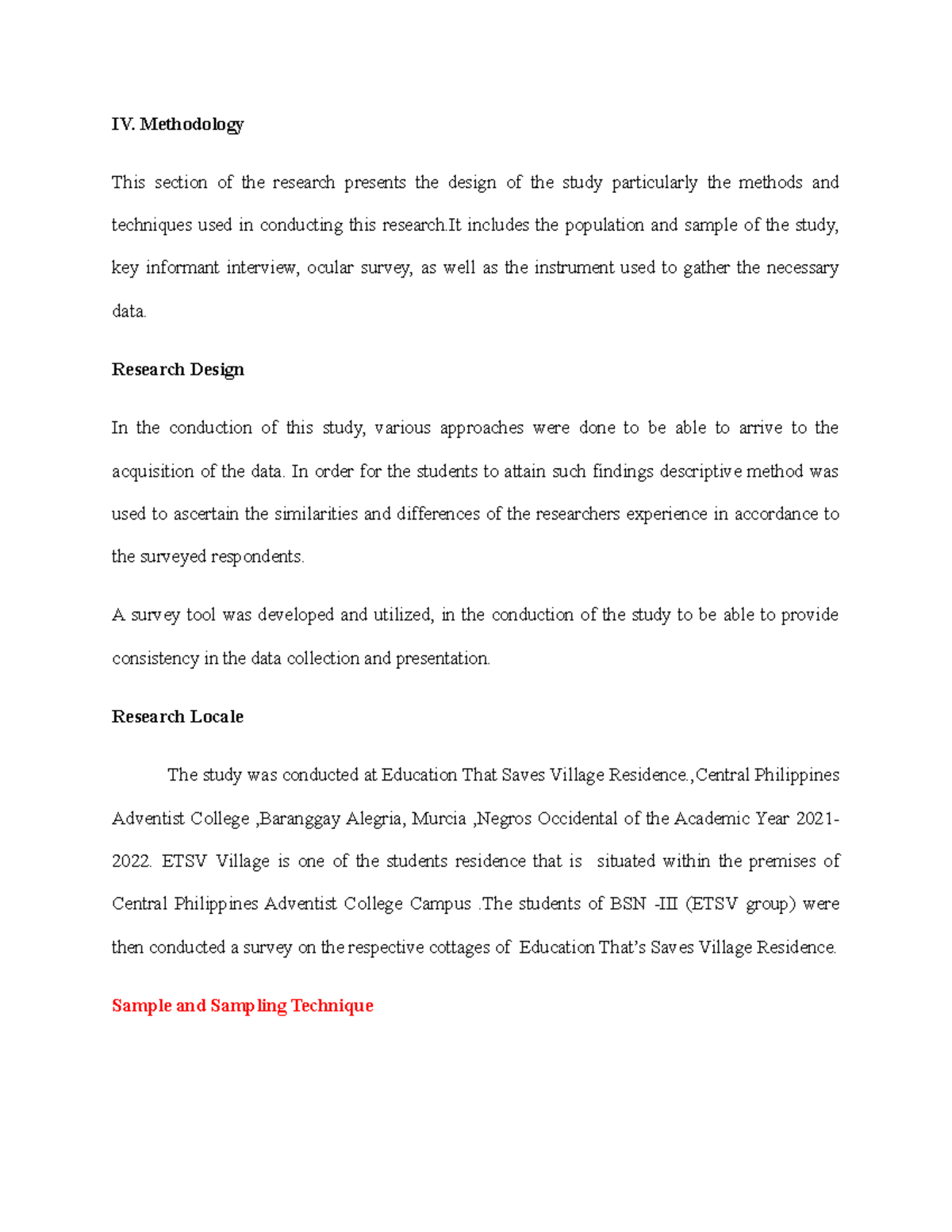 Methodology-Draft - Methodology-Draft - IV. Methodology This section of ...