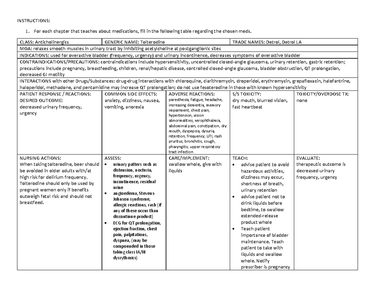 Tolterodine - INSTRUCTIONS: For each chapter that teaches about ...