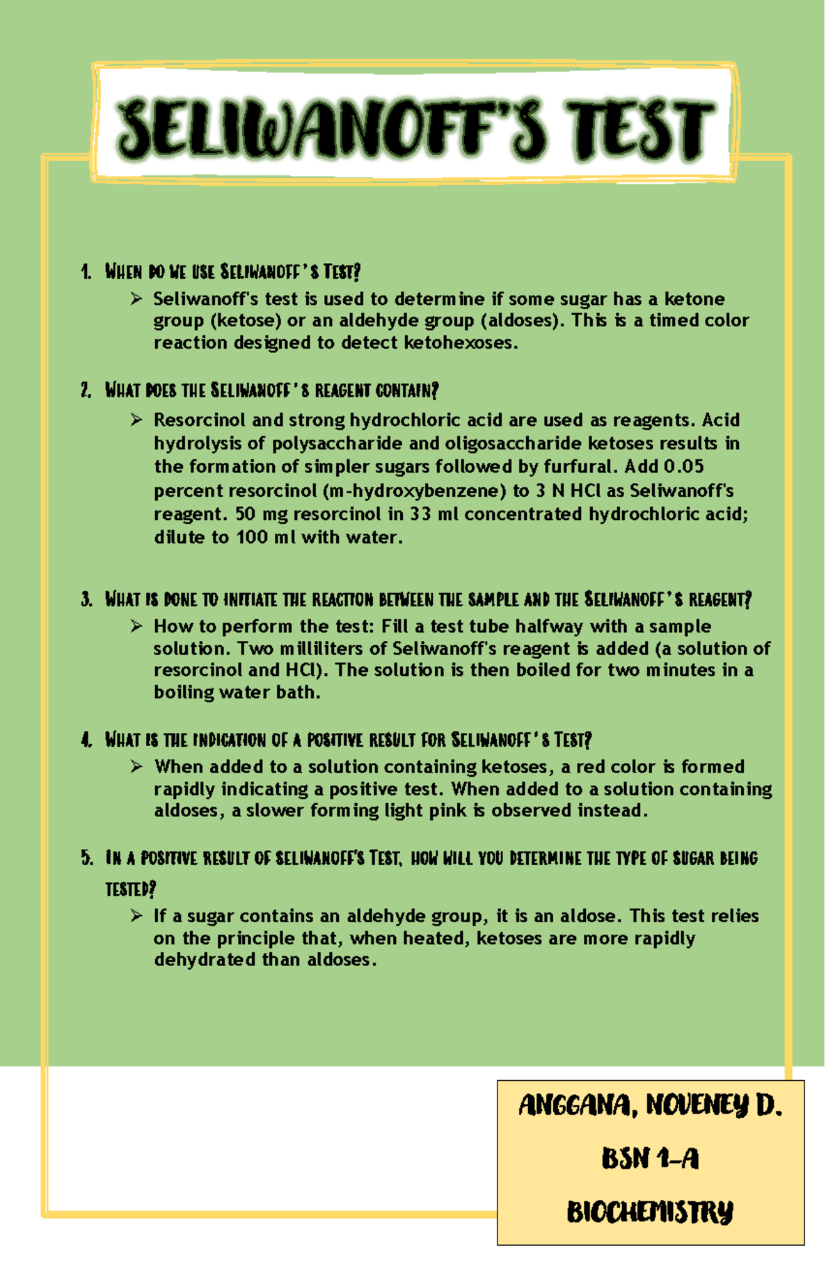 Seliwanoff'S TEST Seliwanoff'S TEST When do we use Seliwanoff’s