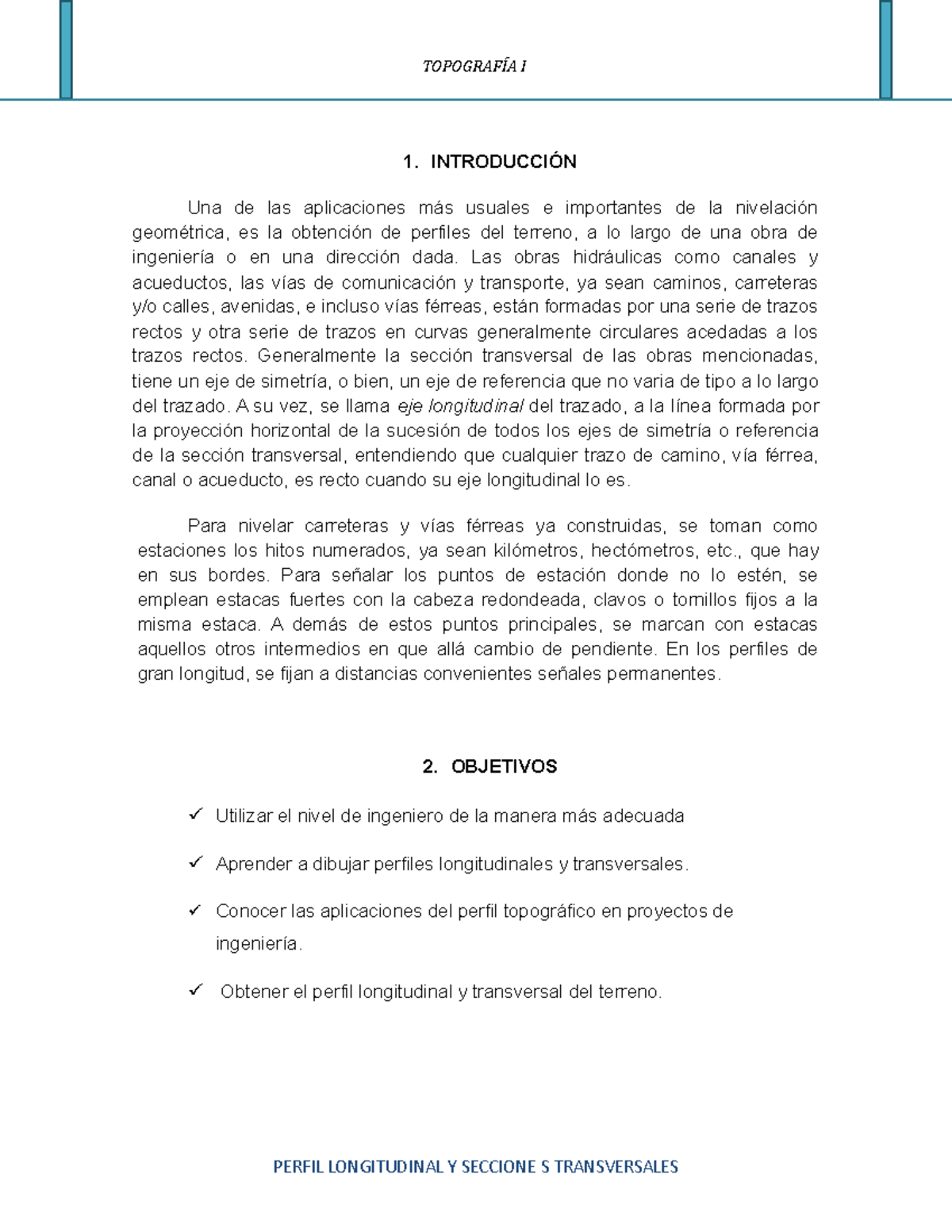 Perfil longitudinal y transversal - 1. INTRODUCCIÓN Una de las ...
