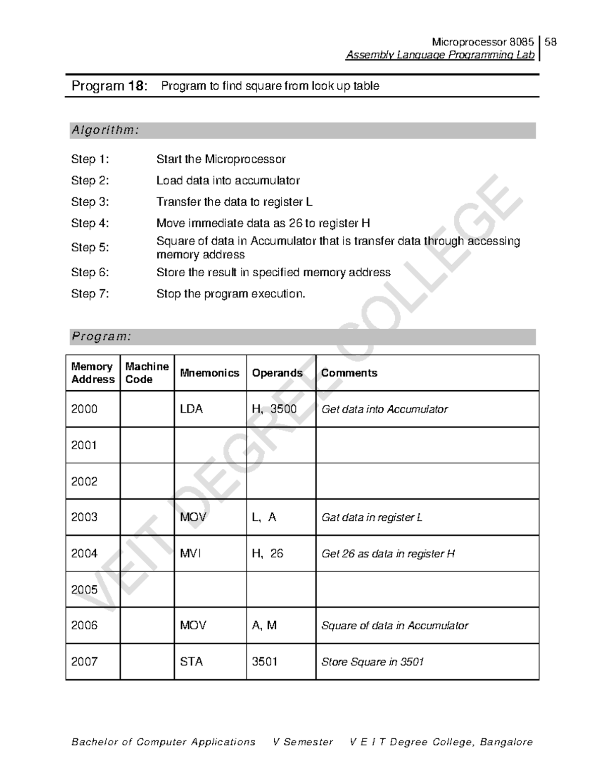 Program 18 - Microprocessor 8085 58 Assembly Language Programming Lab ...