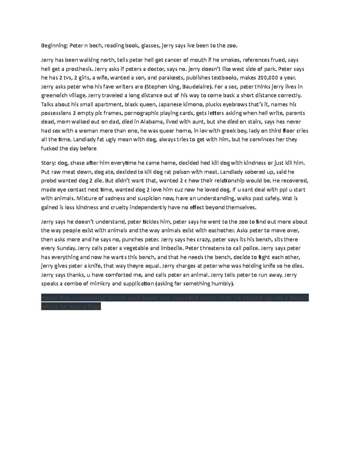 Zoo Story Summary At Home At The Zoo Beginning Peter N Bech