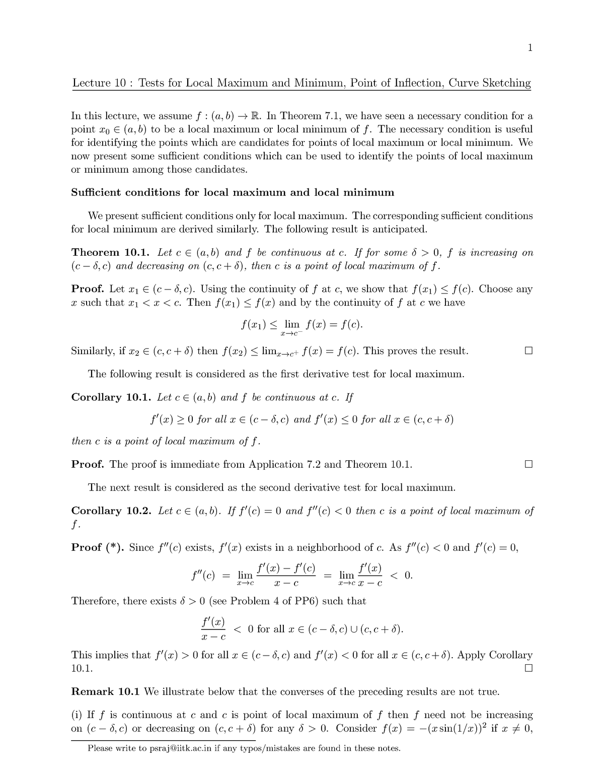 LN-10(21) - lecture notes Ps Shanmugraj - Mathematics - IIT Kanpur ...