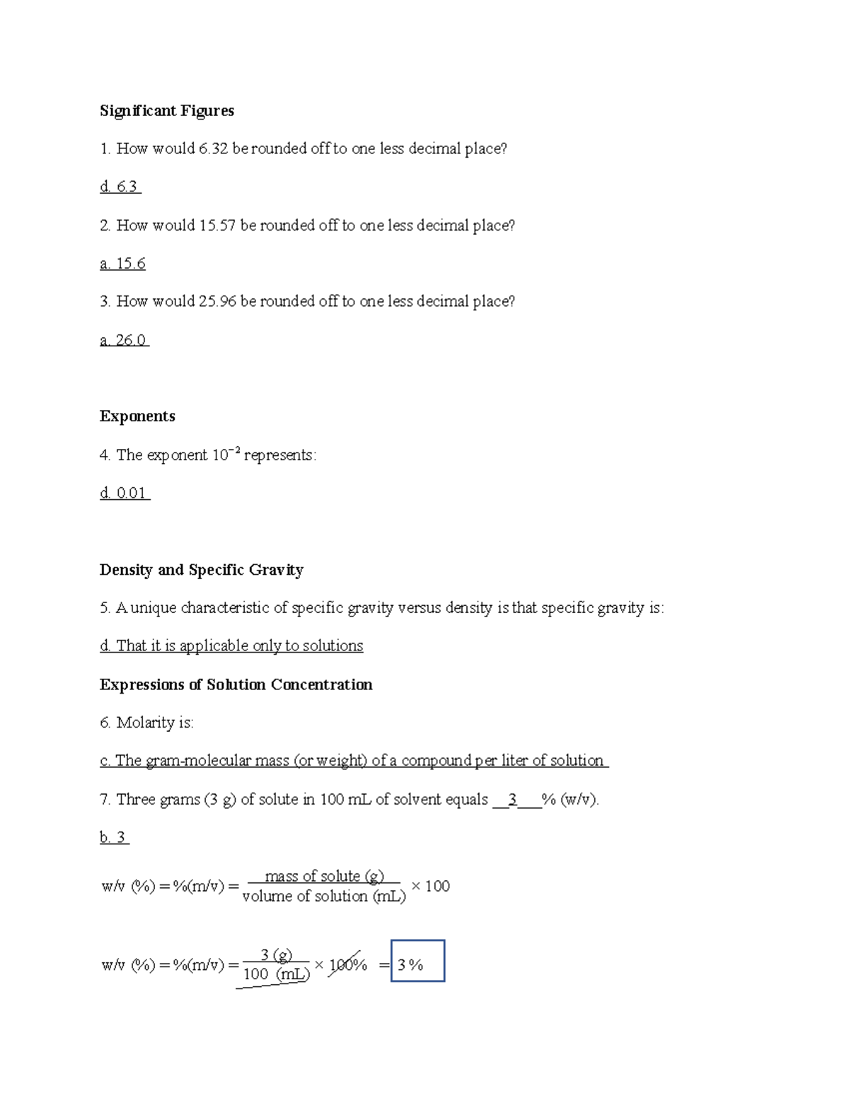 Chapter 7, Laboratory Mathematics and Solution Preparation