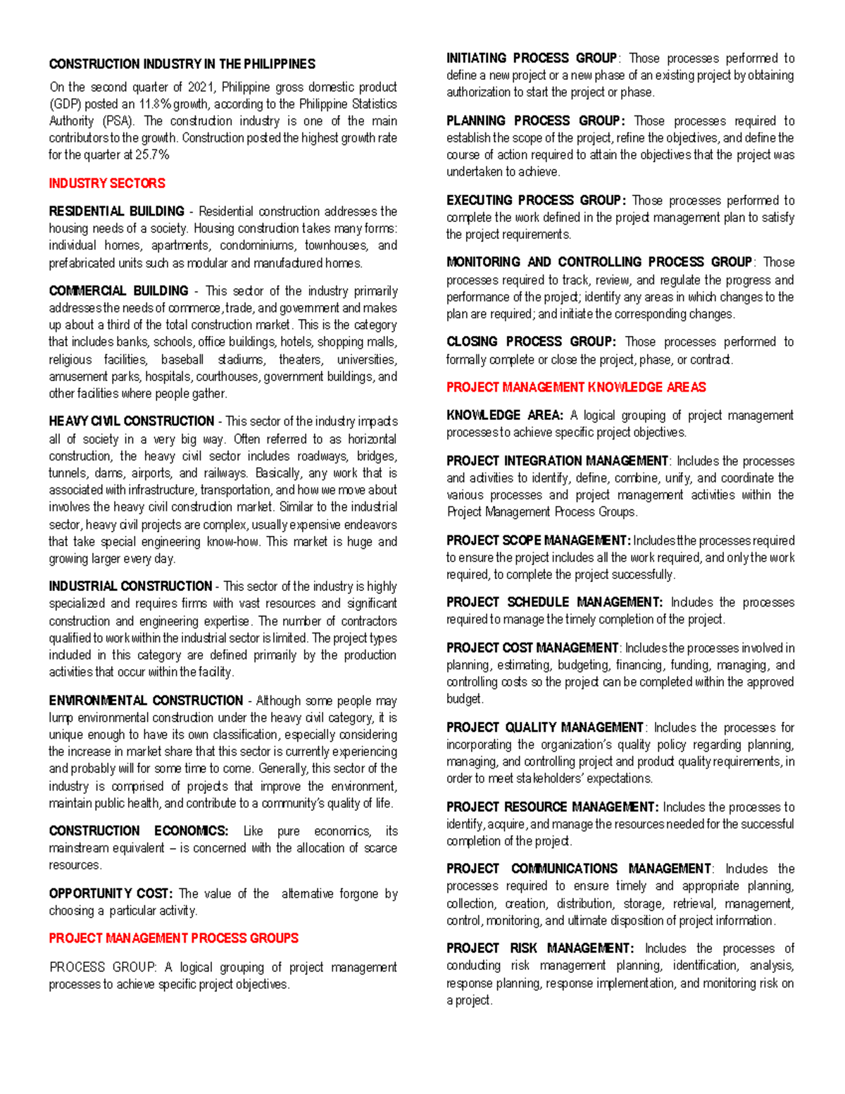 Spec 2: Cost management notes - CONSTRUCTION INDUSTRY IN THE ...