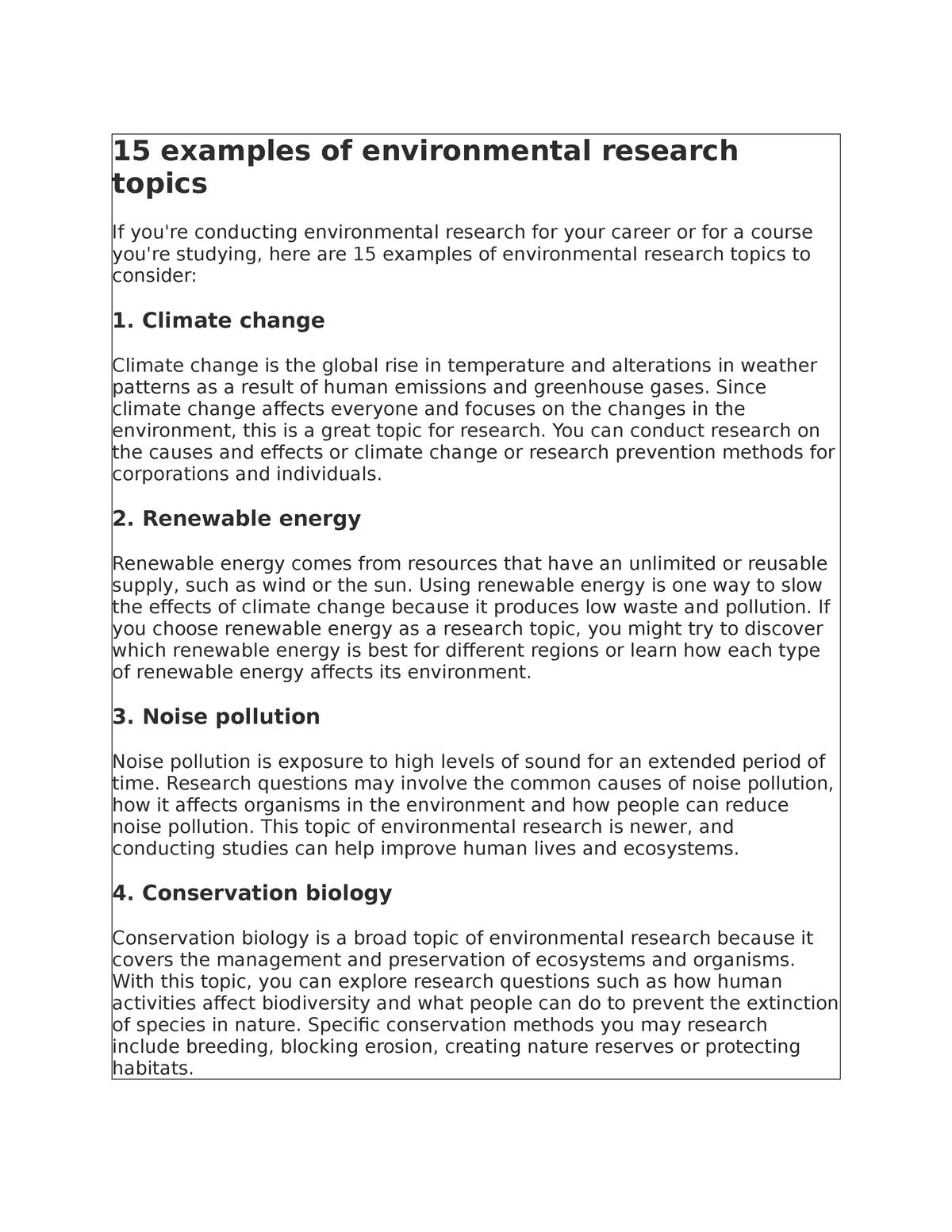 environmental research topics