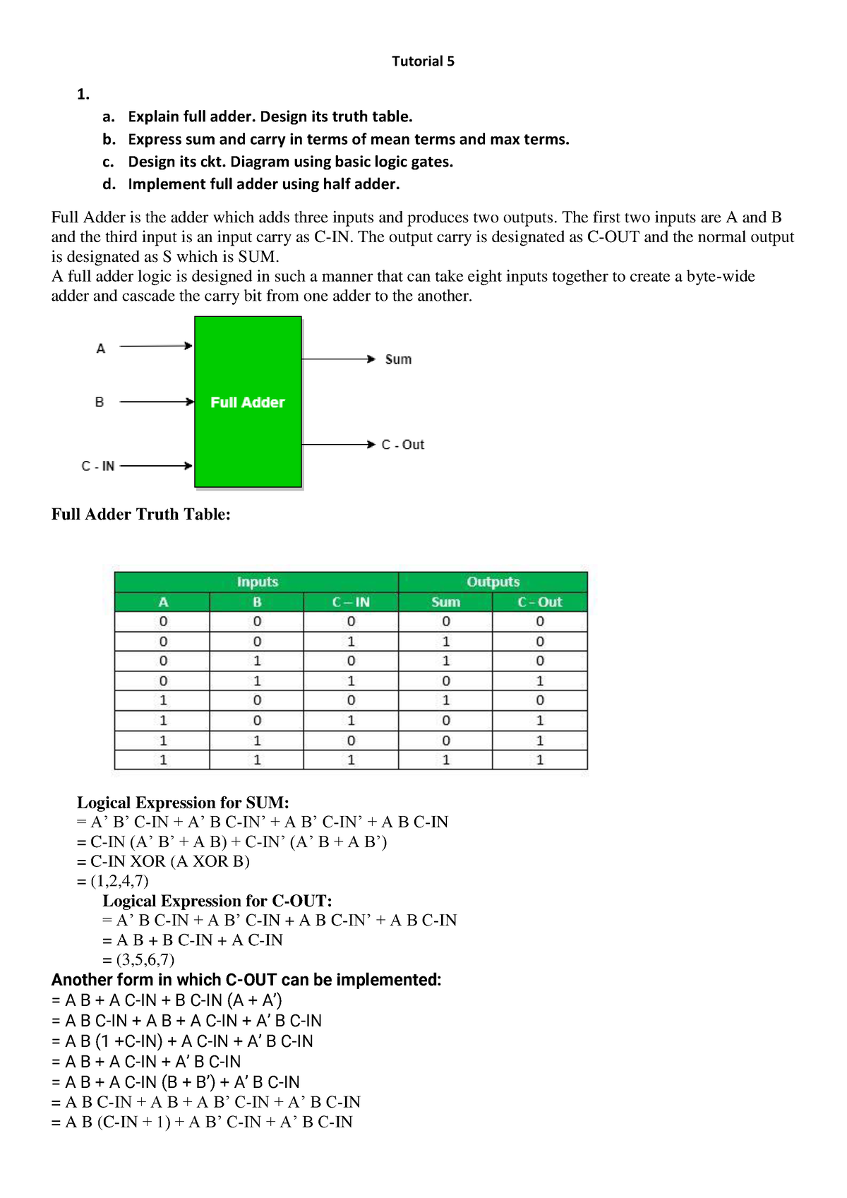 conclusion for full adder experiment