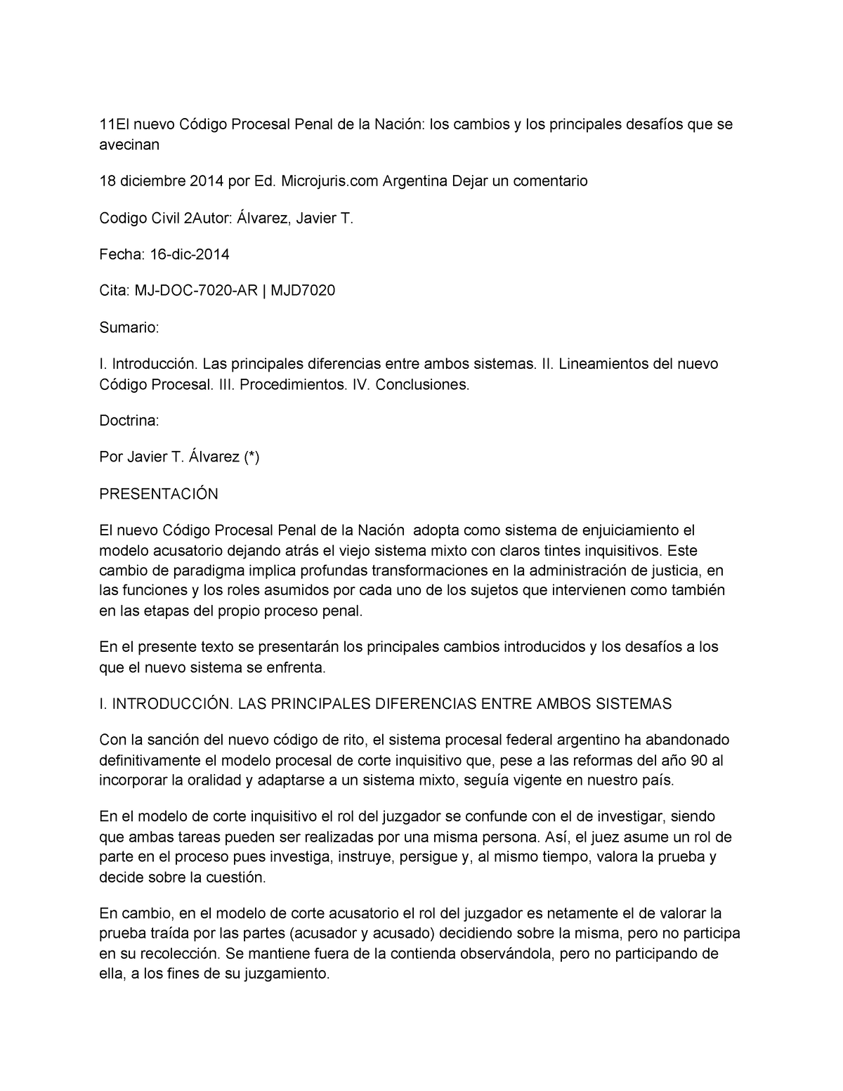 Sistemas Penales - 11El Nuevo Código Procesal Penal De La Nación: Los ...