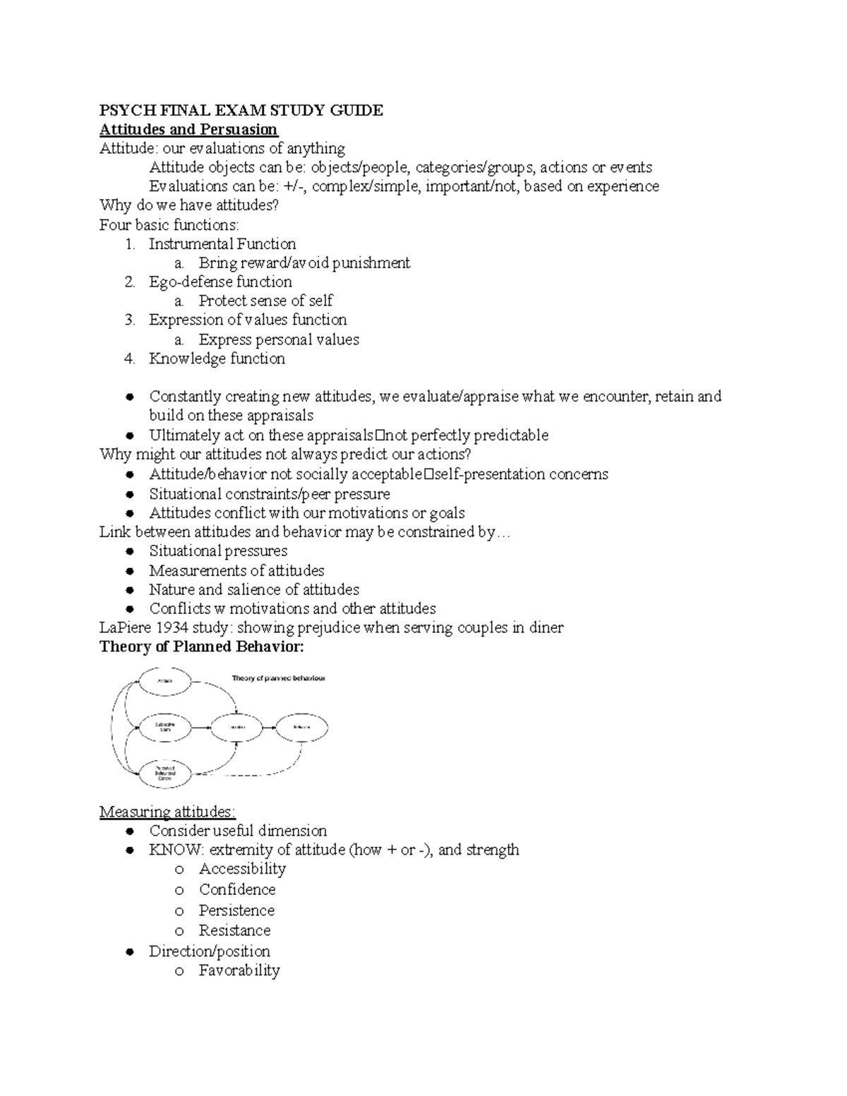 Psych Final EXAM Study Guide - PSYCH FINAL EXAM STUDY GUIDE Attitudes ...