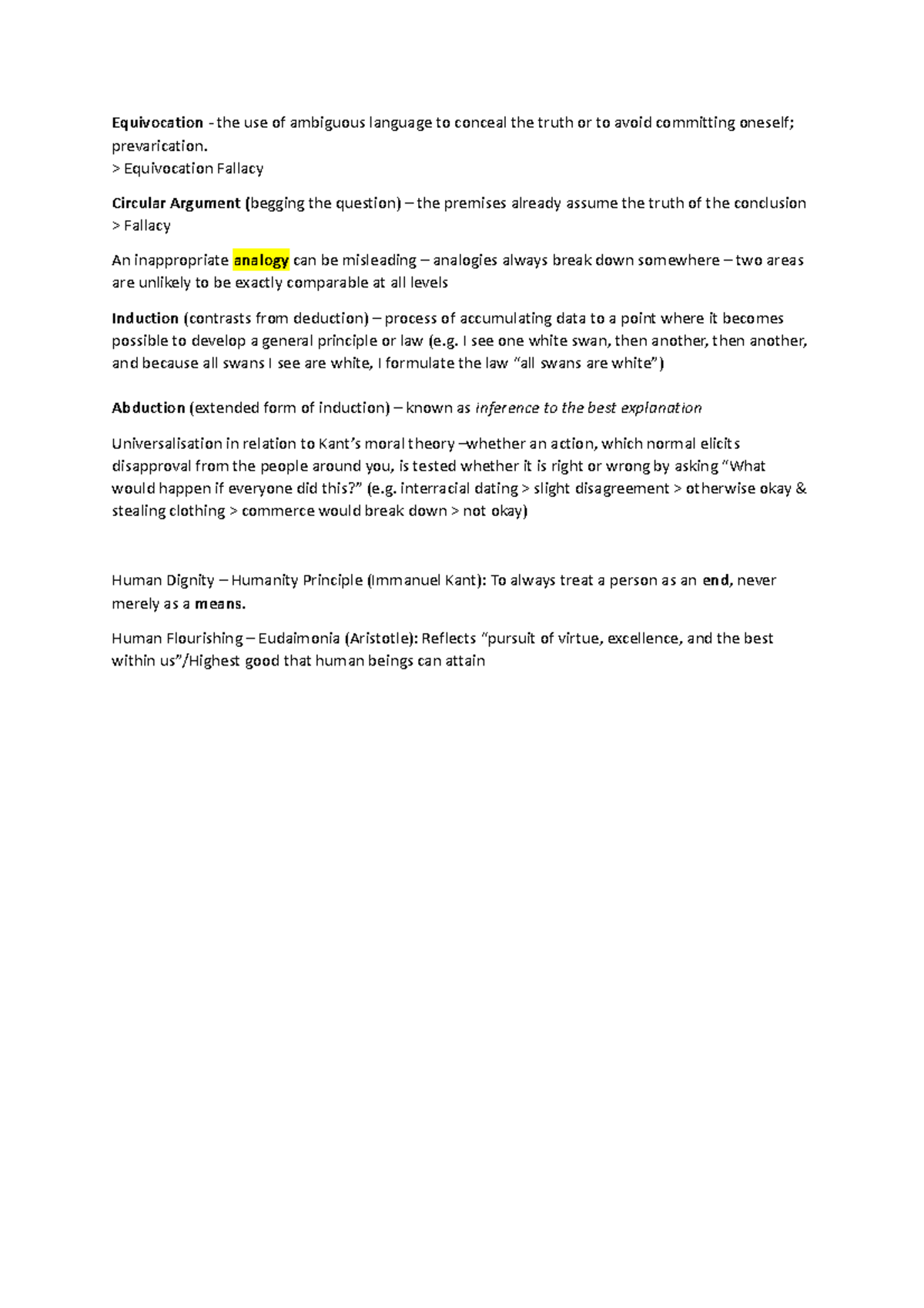 CC0003 Lecture Notes 1-7 - Equivocation - the use of ambiguous language ...