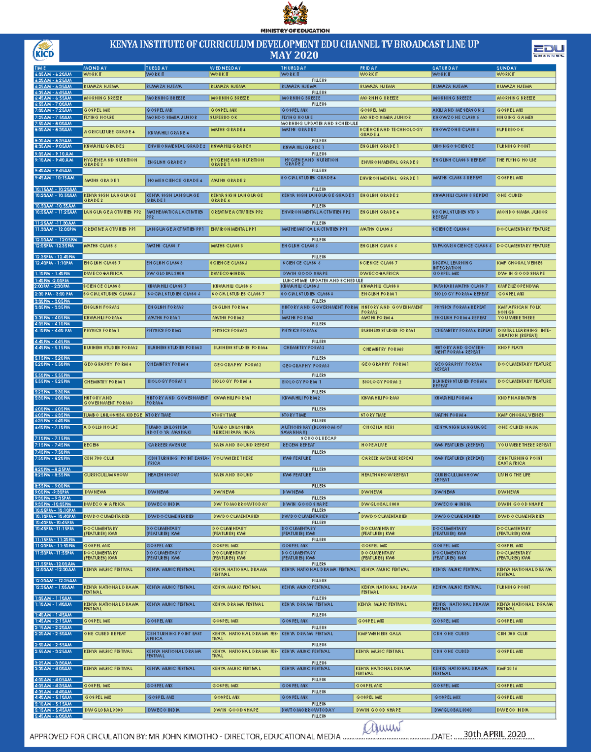 May tv Timetable updated - MINISTRY OF EDUCATION 2 - 2 2 - 2 2 - 2 2 ...