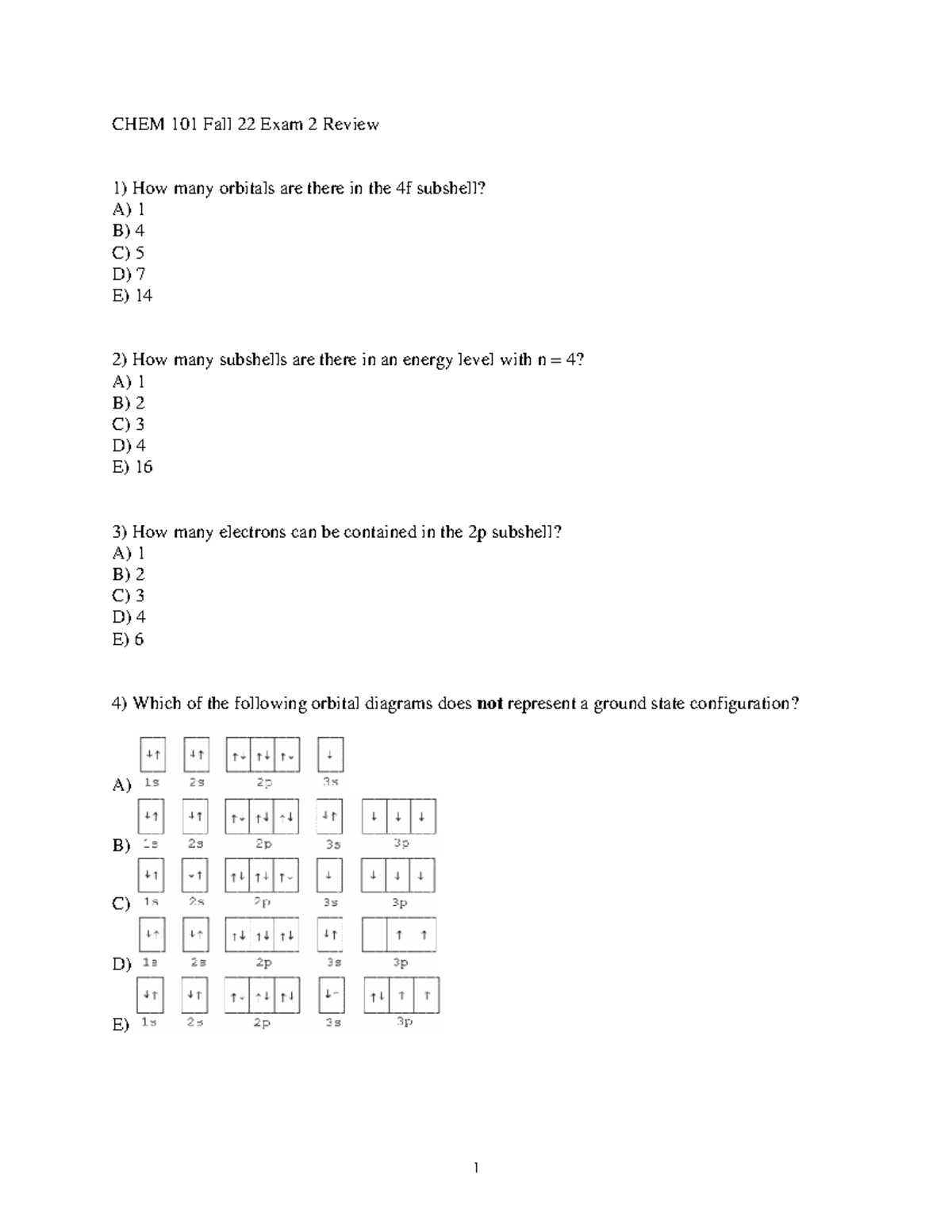 F22 Exam 2 review questions - CHEM 101 Fall 22 Exam 2 Review How many ...