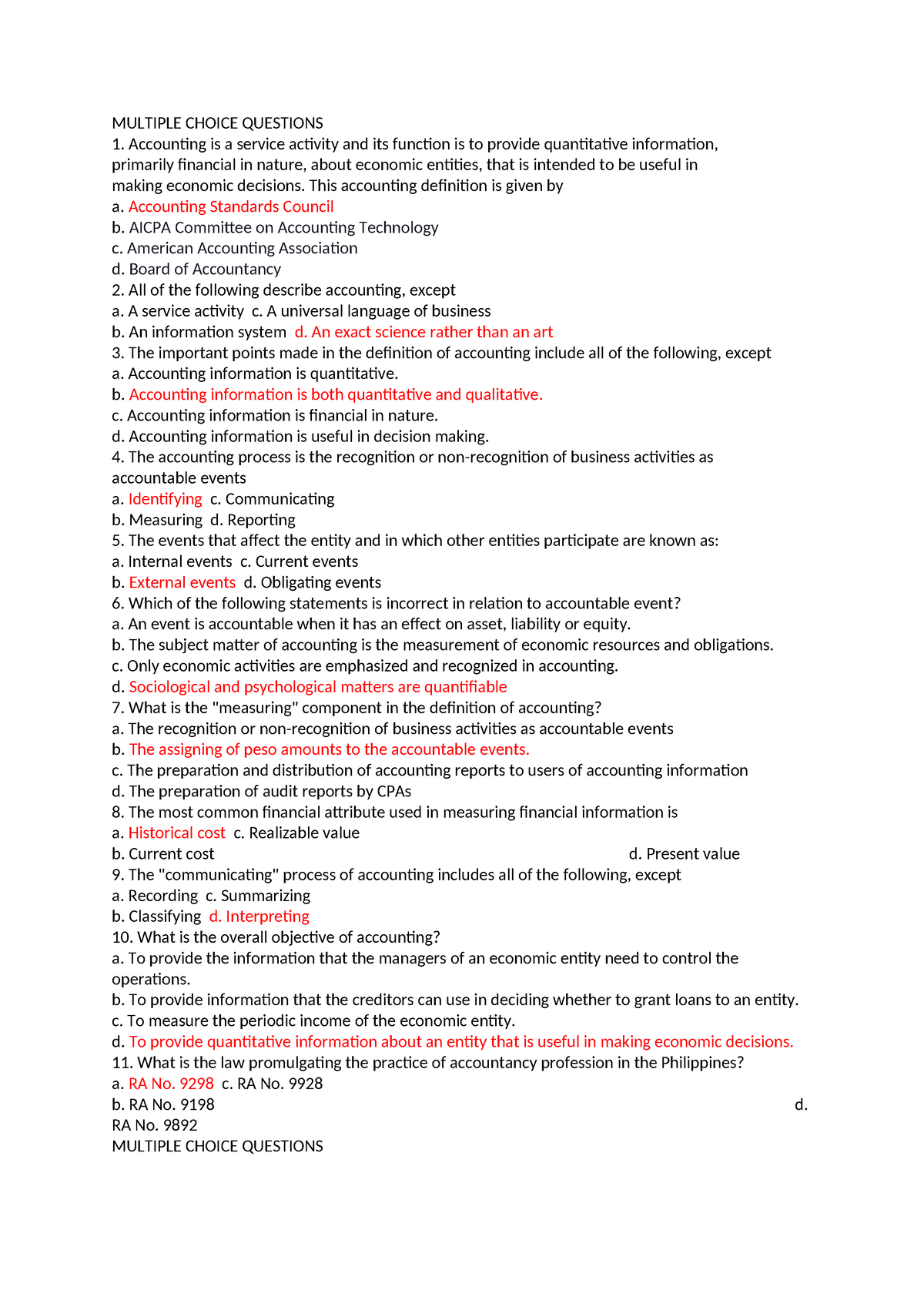 CFAS - MCQ CFAS CHAPTER1 - MULTIPLE CHOICE QUESTIONS Accounting Is A ...