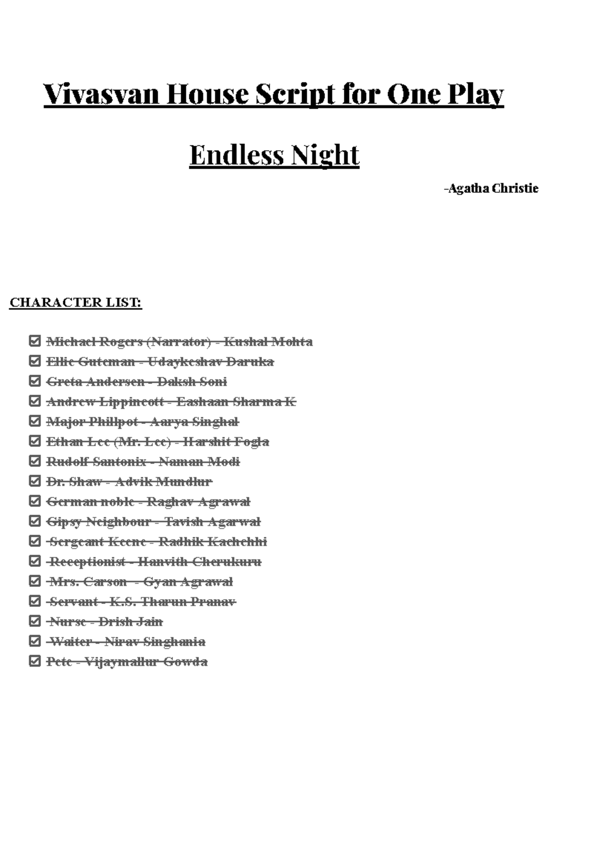 Master Script-One Act Play origin - Vivasvan House Script for One Play ...