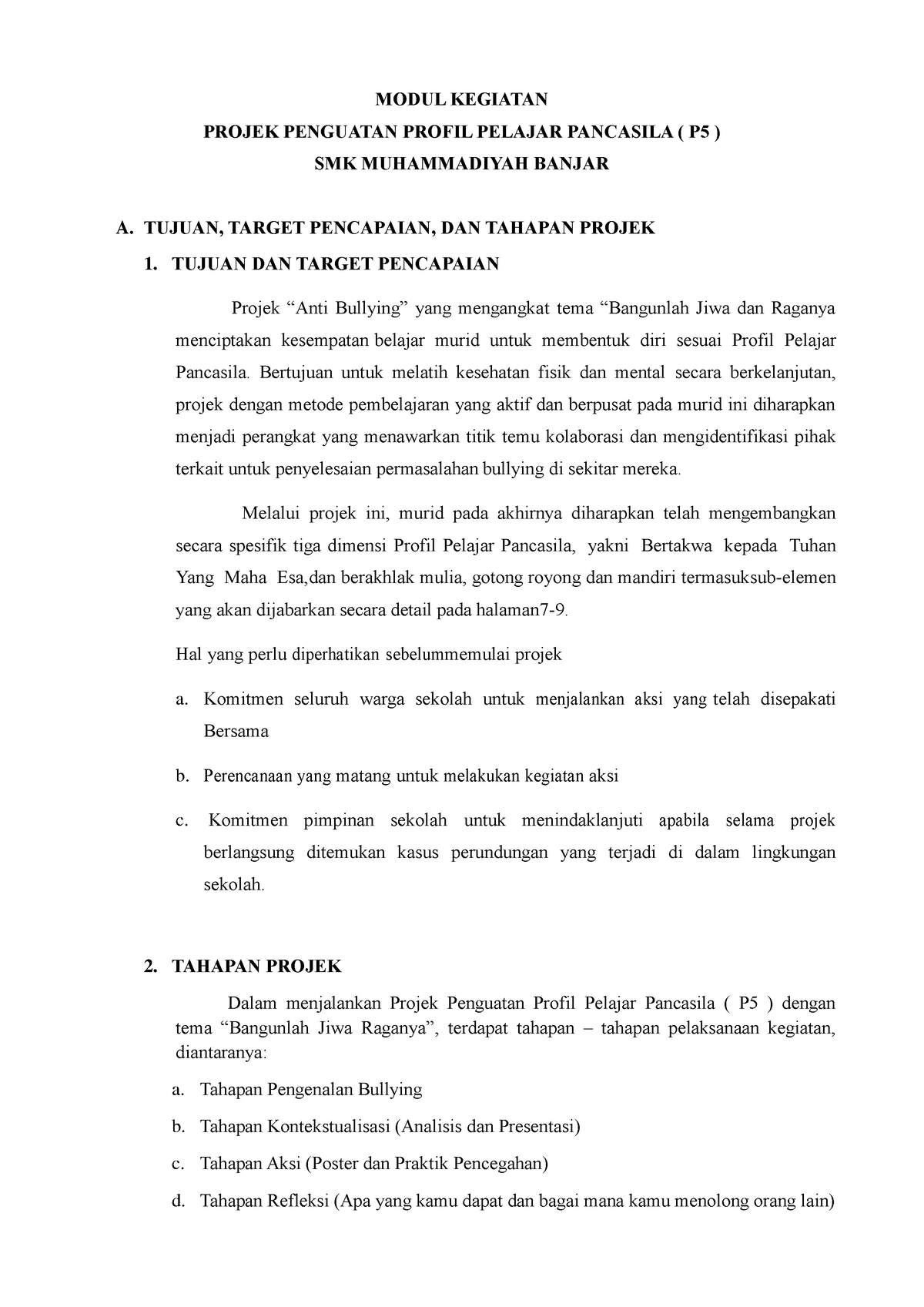 Modul Kegiatan P5 Tema Bangunlah Jiwa Raganya - MODUL KEGIATAN PROJEK ...