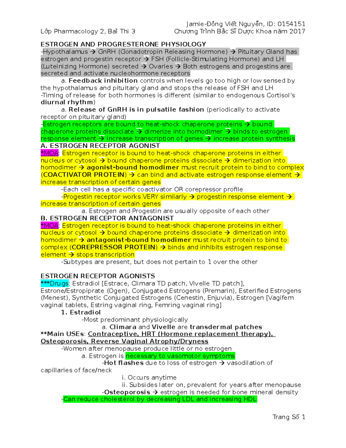 Pharmacology 2, Exam 3 Study Guide - Lớp Pharmacology 2, Baì Thi 3 ...