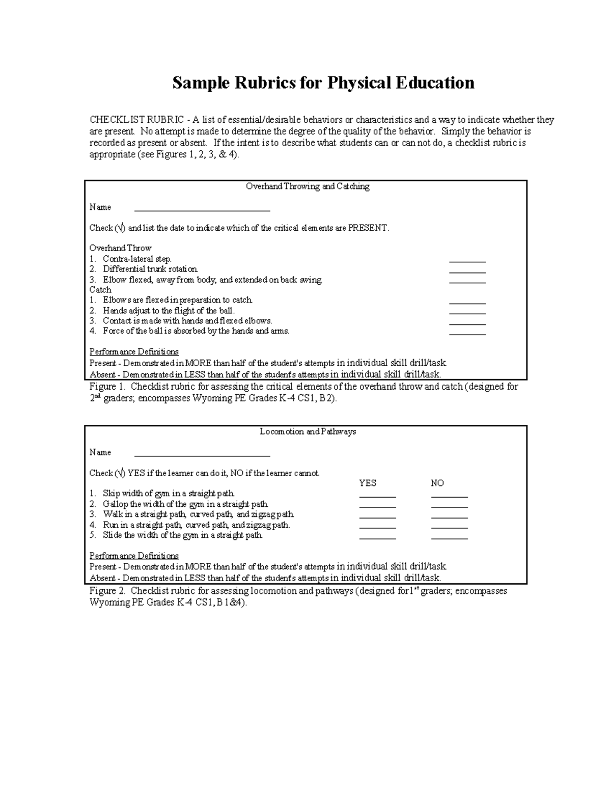 PE Dribbling With Feet Grade 3 Sample Rubricsmr M Sample Rubrics for