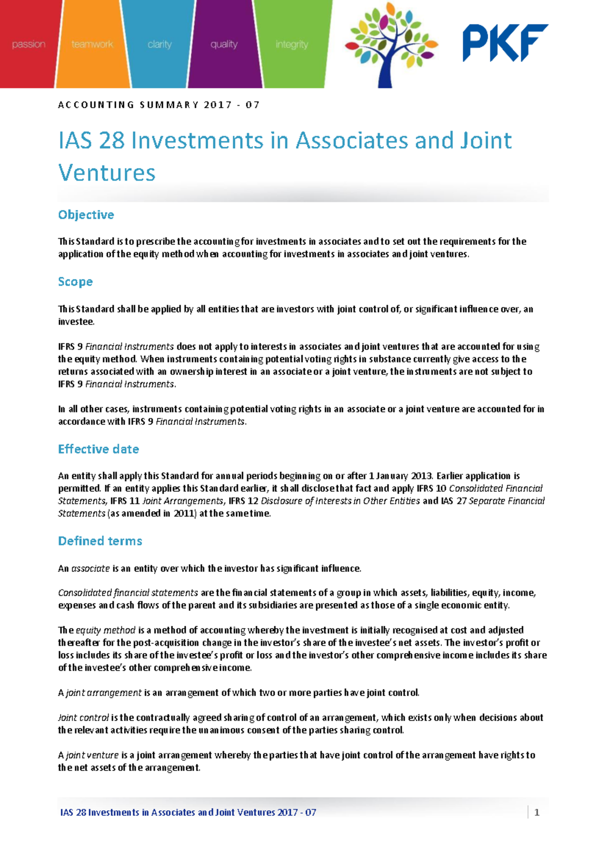 Ias 28 Investments In Associates And Joint Ventures - Scope This ...