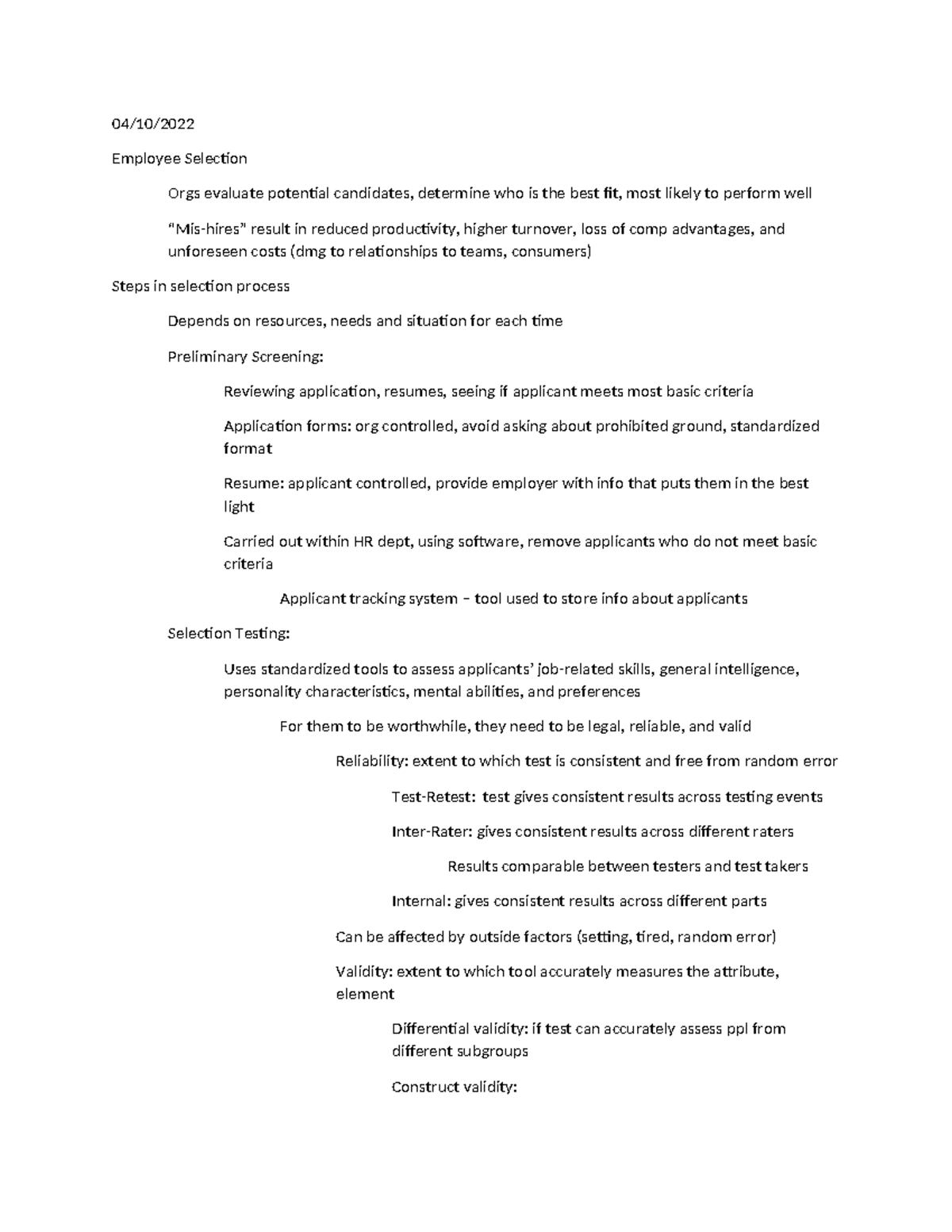 Section 3 Notes - 04/10/ Employee Selection Orgs evaluate potential ...