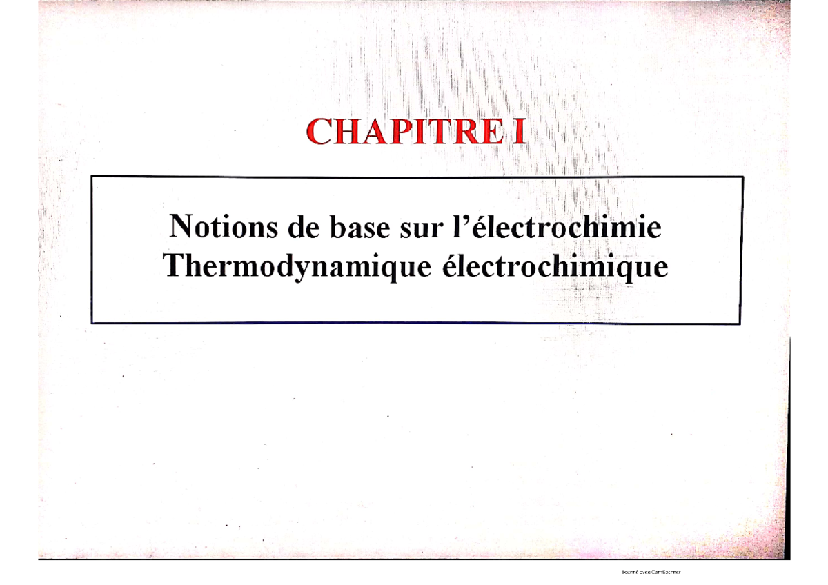 Chapter 1 - Module De électrochimie - Chimie - Studocu