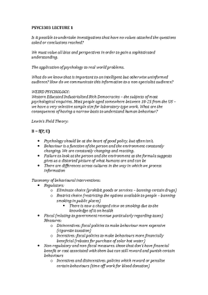 PSYC3303 Lecture Notes - PSYCHOLOGICAL SCIENCE IN THE MODERN WORLD WEEK ...