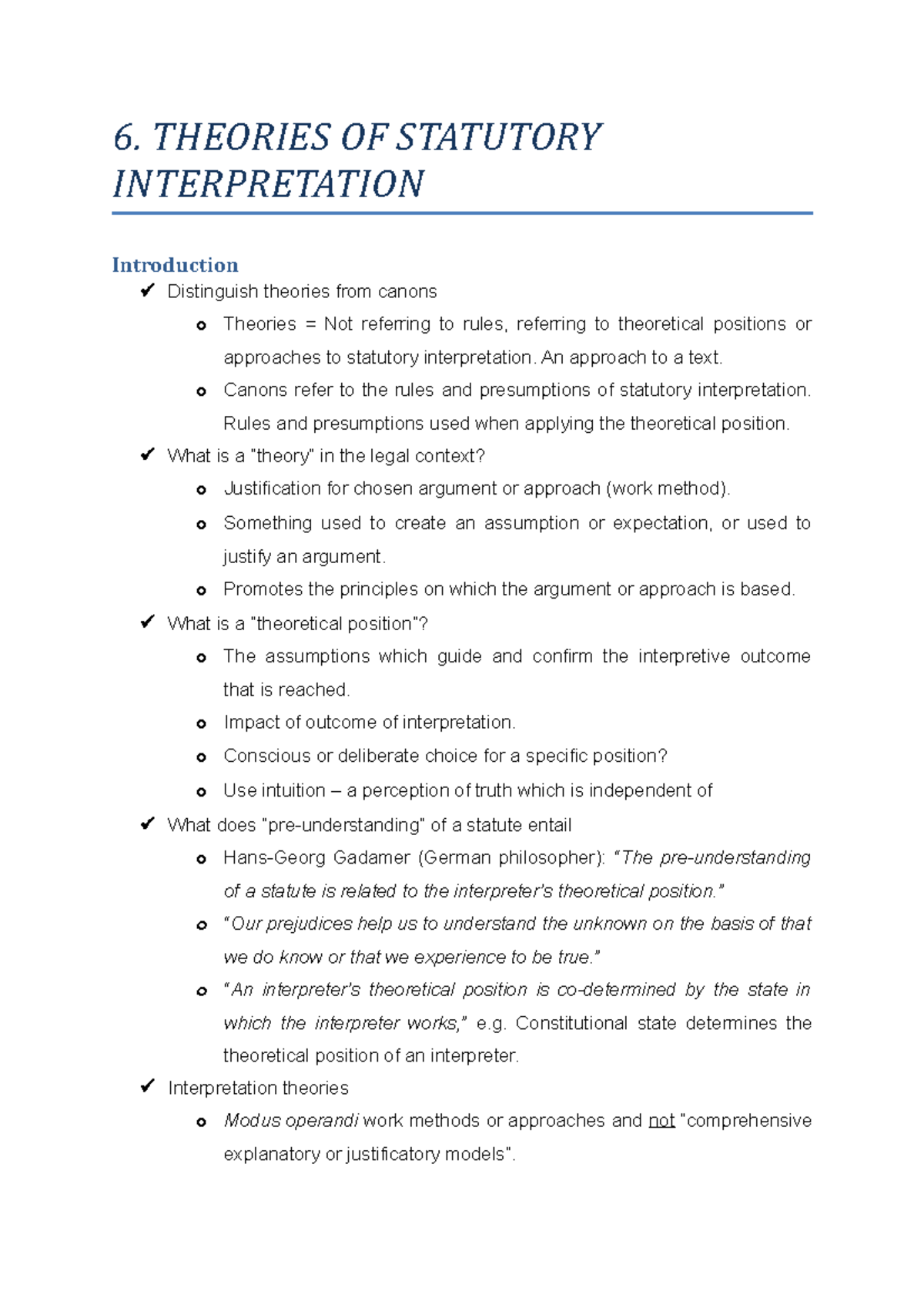 6. Theories OF Statutory Interpretation 6. THEORIES OF STATUTORY