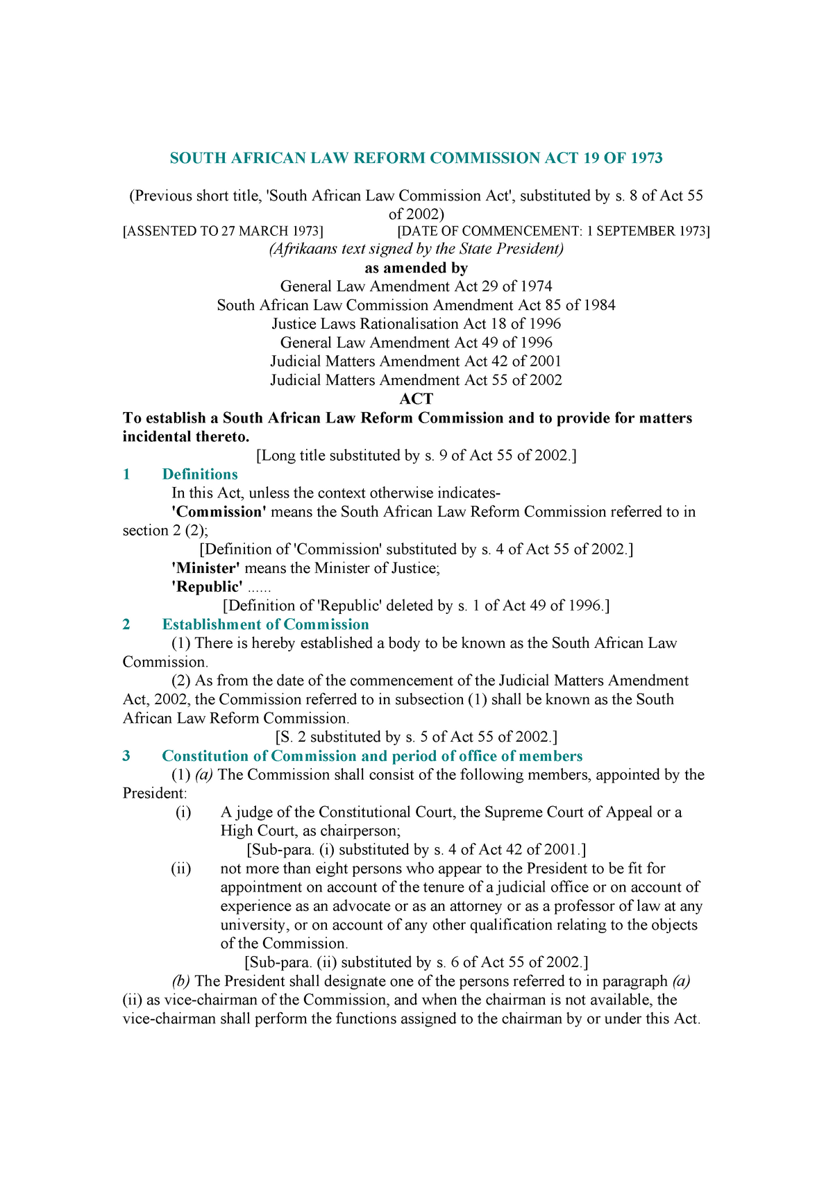 1973 19 South African Law Reform Commission Act - SOUTH AFRICAN LAW ...