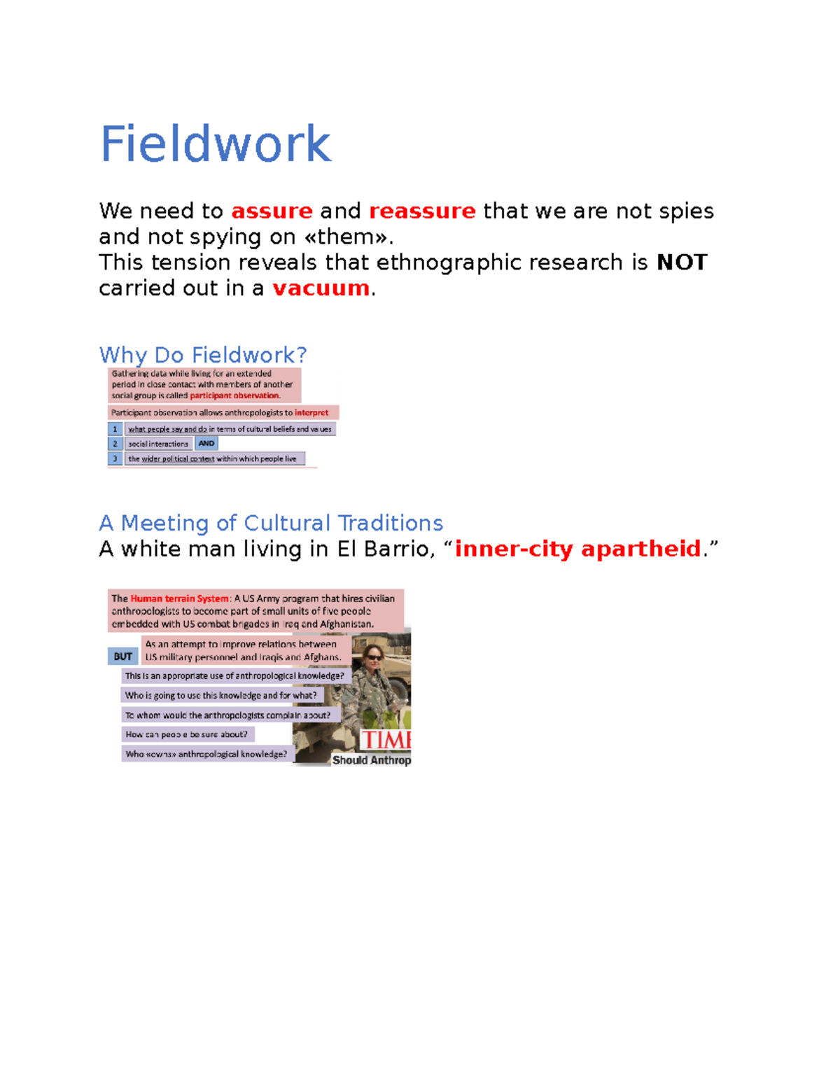 Fieldwork - Fieldwork We need to assure and reassure that we are not ...