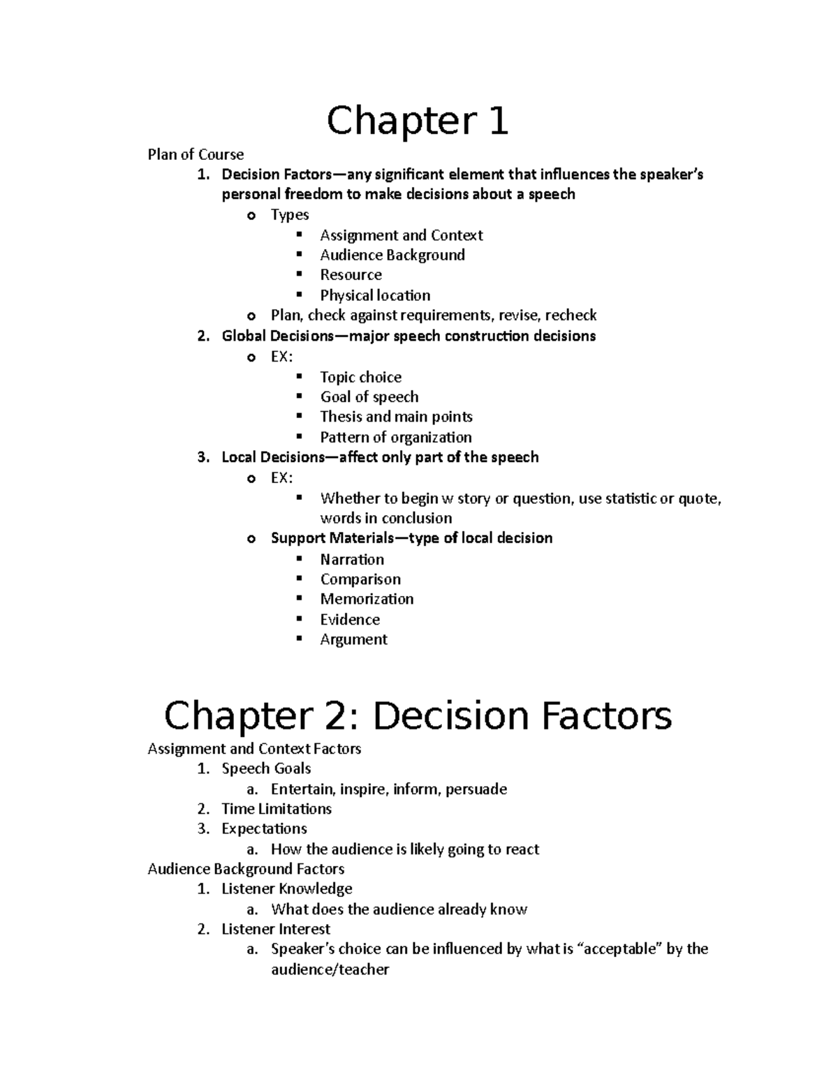 Chapters 15 Summary Public Speaking (KSU Custom) Chapter 1 Plan of