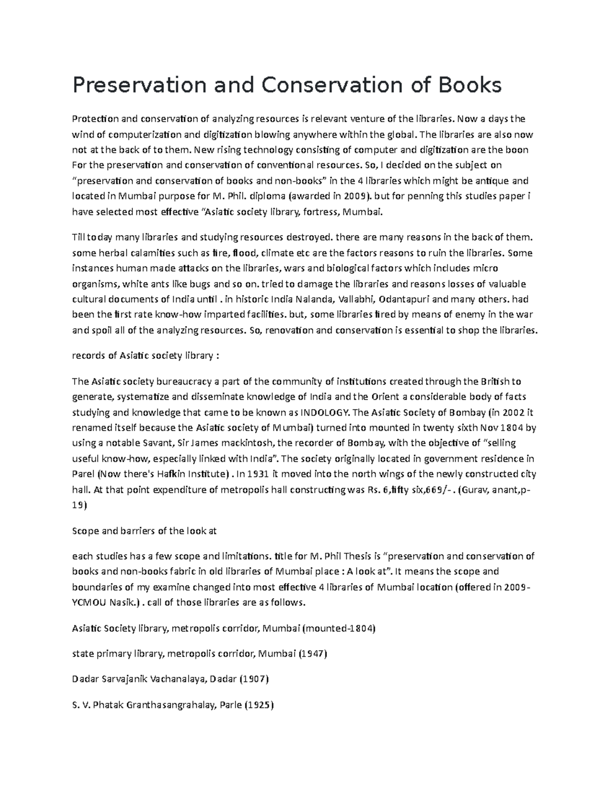 Preservation and Conservation of Books Preservation and Conservation